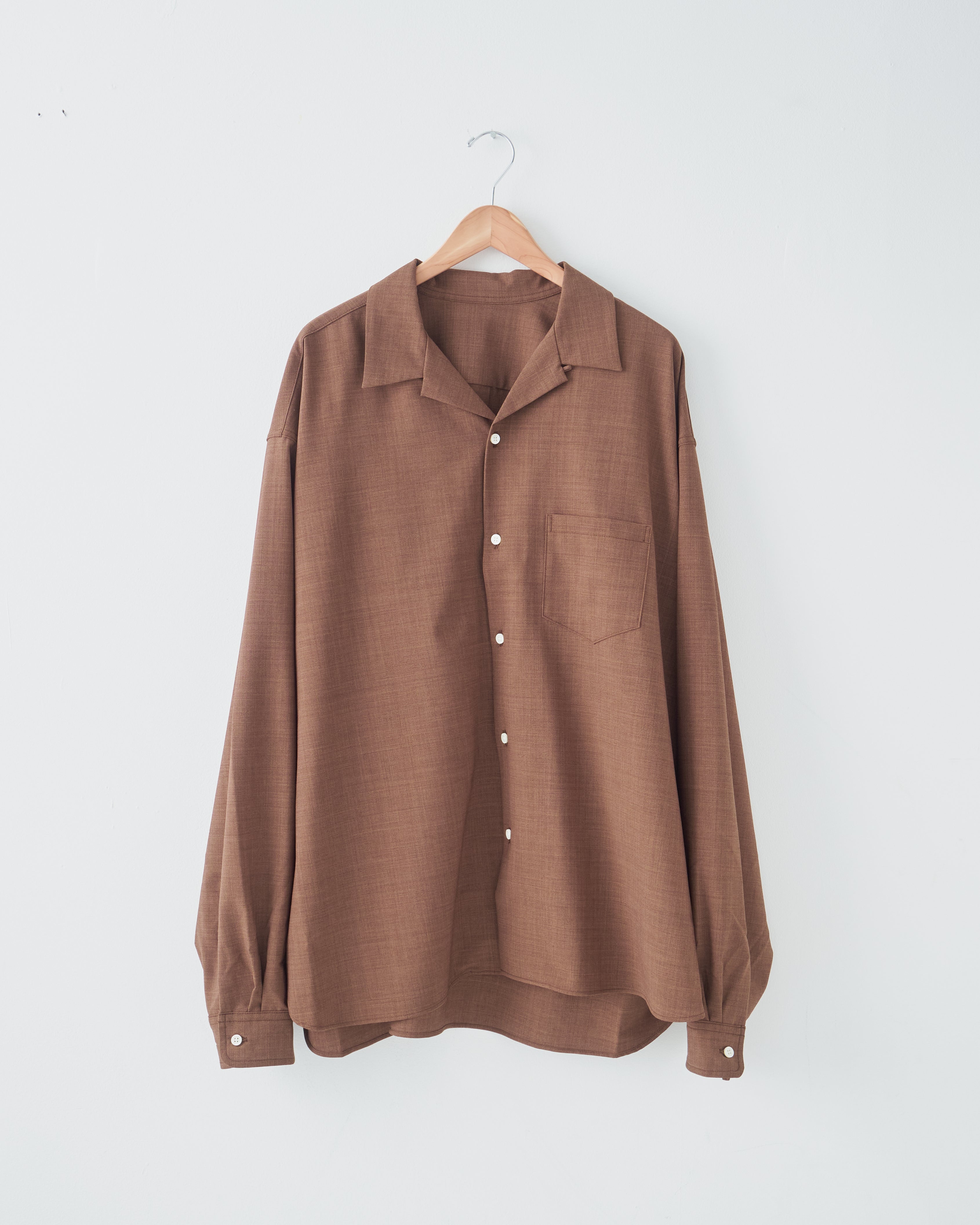 Open Collar Shirt, Brown Melange