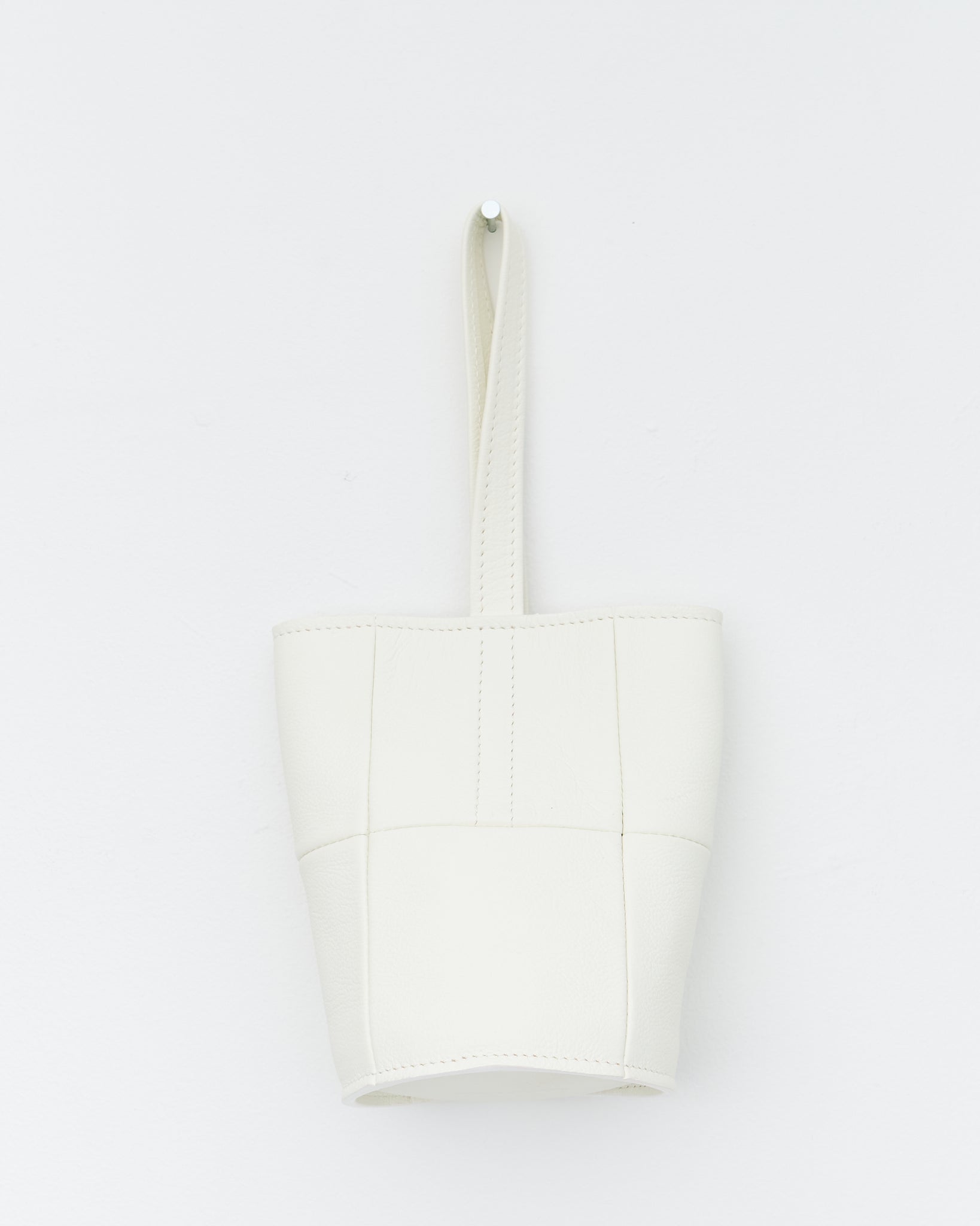 Mini Leather Patchwork Bucket Bag, Ecru