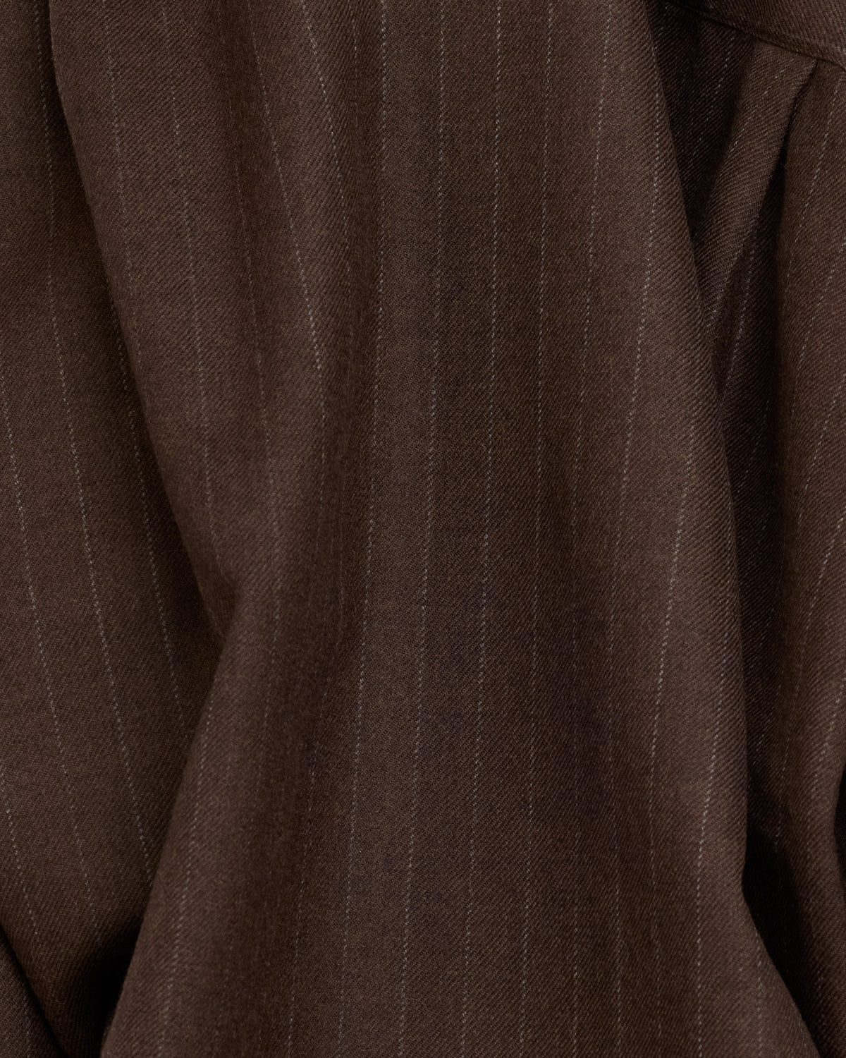 Colbo Banaras Shirt in brown pinstripe Japanese wool, pinstripe fabric close-up