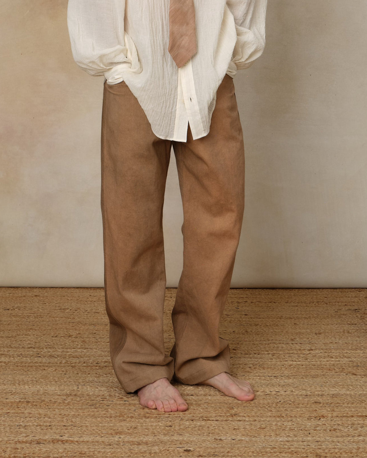 Colbo Fox Pants in washed clay cotton, on model, front