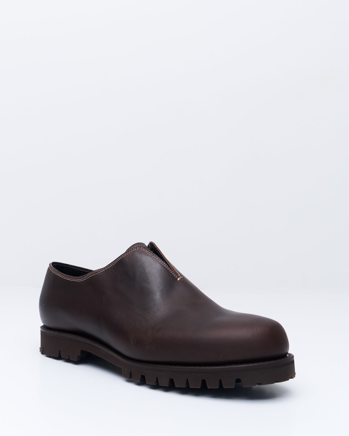 An Irrational Element Artist Shoe in chestnut leather, three-quarter view