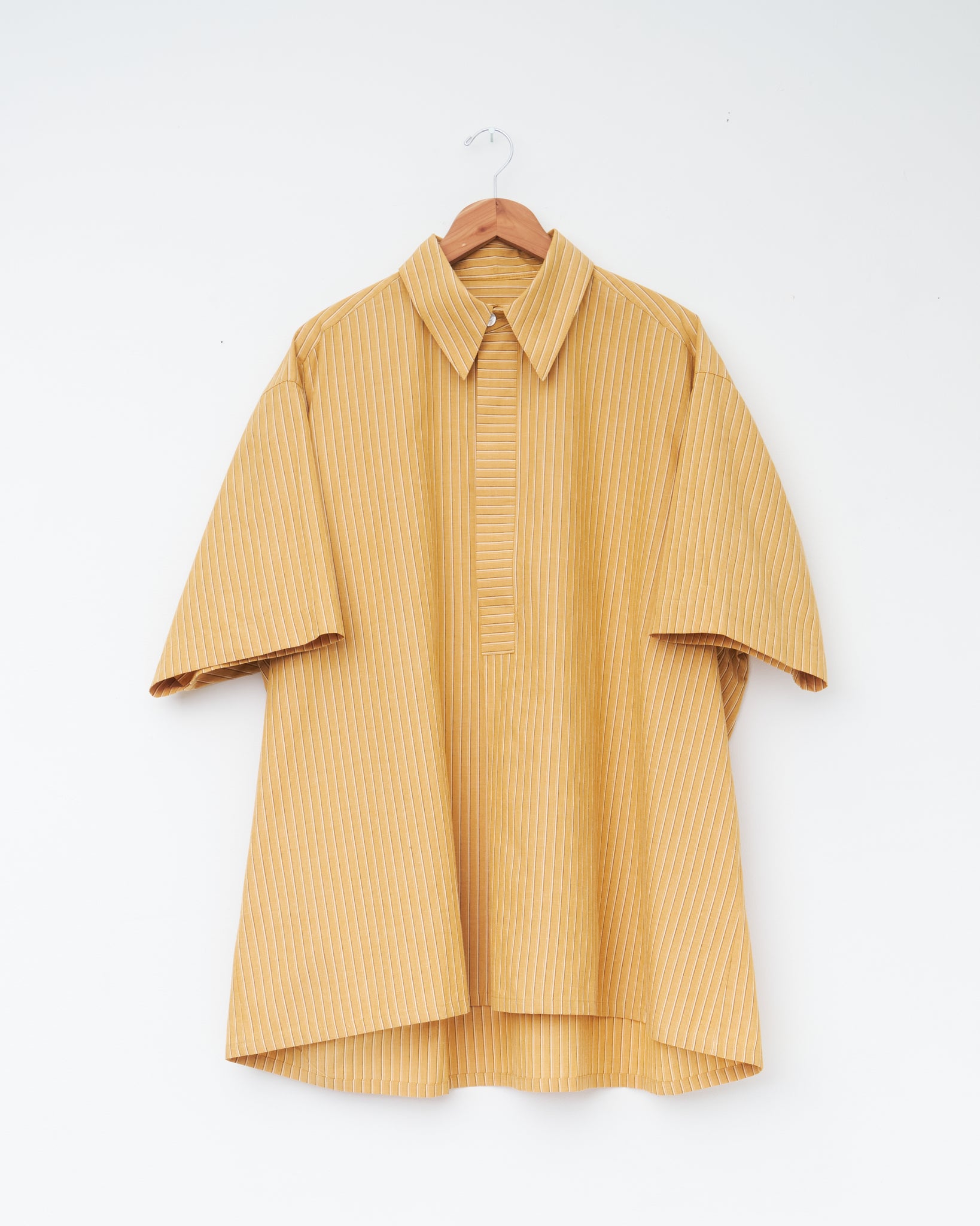 Japanese Striped Cotton Elvas Shirt, Mustard Stripe