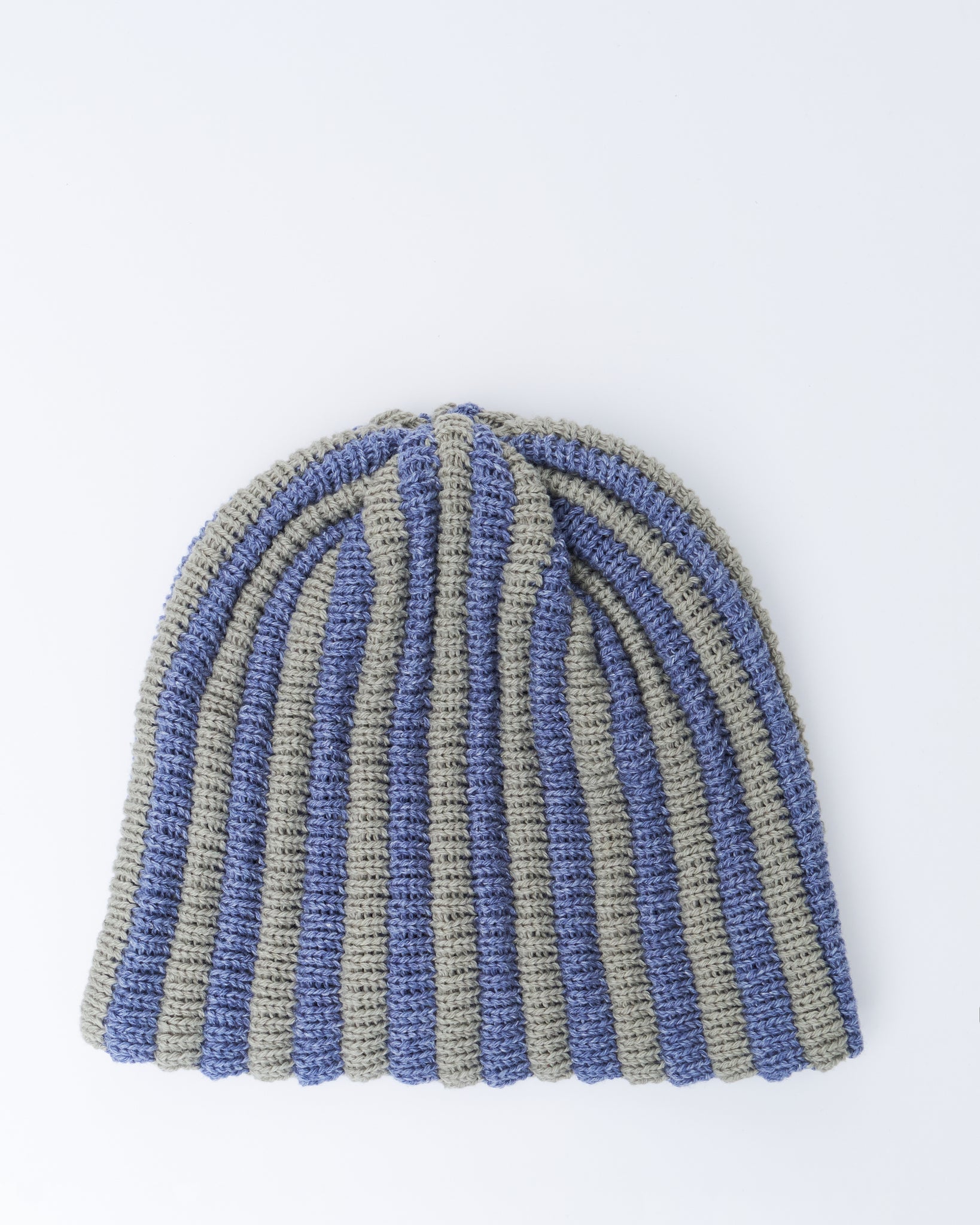 British Wool/Cotton Striped Pleat Hat, Silver Sage/Sapphire