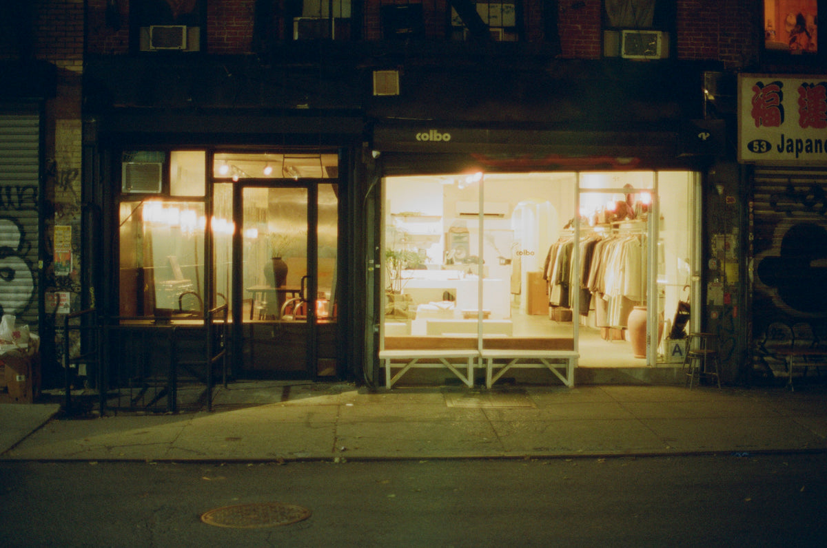 Colbo and Next Door lit up at night