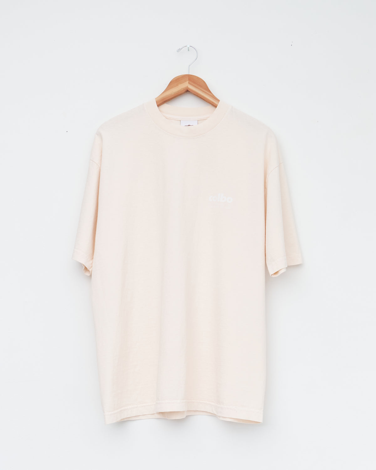 Colbo Handwritten Logo T-shirt in white cotton, front, on a hanger