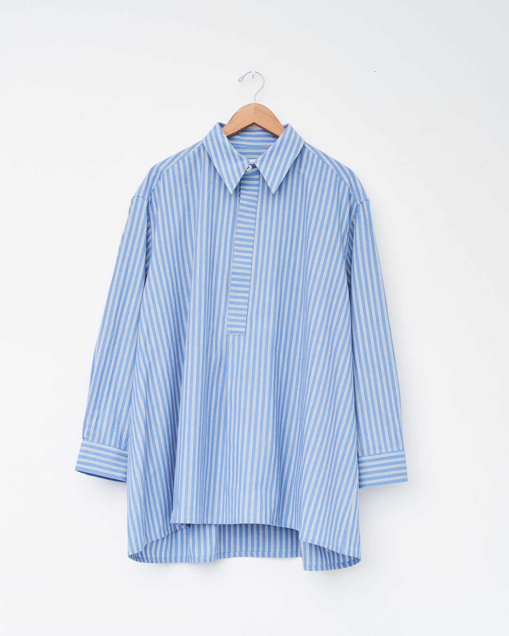 Japanese Striped Cotton Half Placket Shirt, Blue/White/Navy