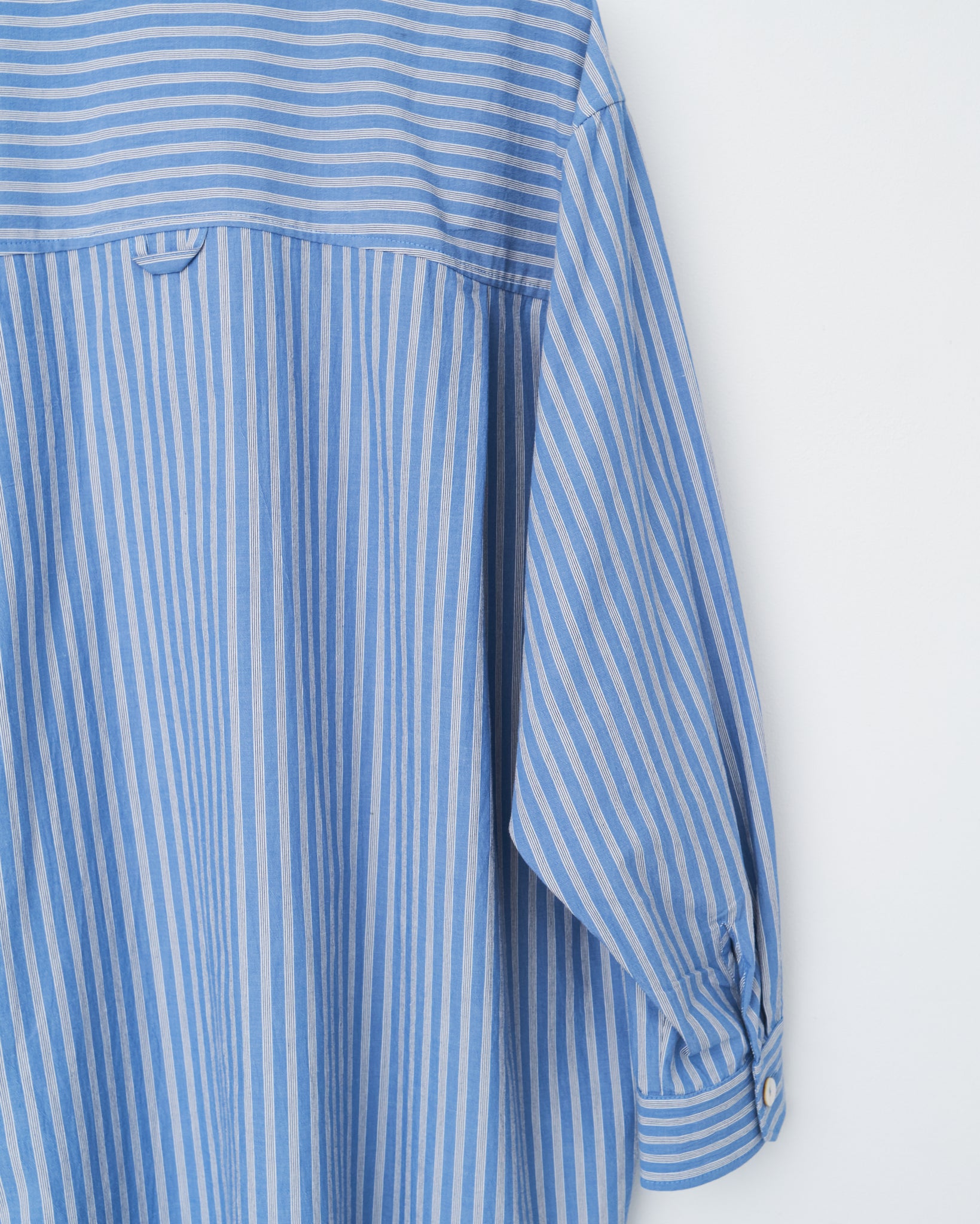 Japanese Striped Cotton Half Placket Shirt, Blue/White/Navy