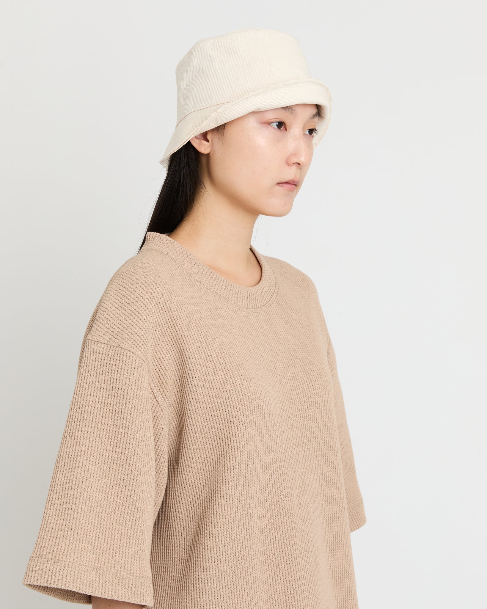 Double Raw Edge Bucket Hat, Natural