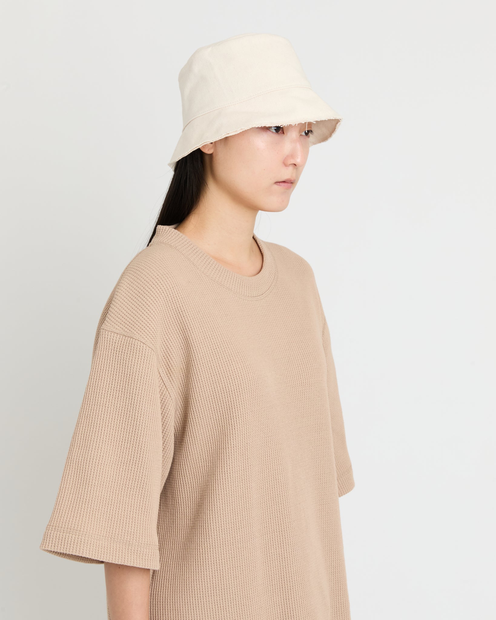 Double Raw Edge Bucket Hat, Natural