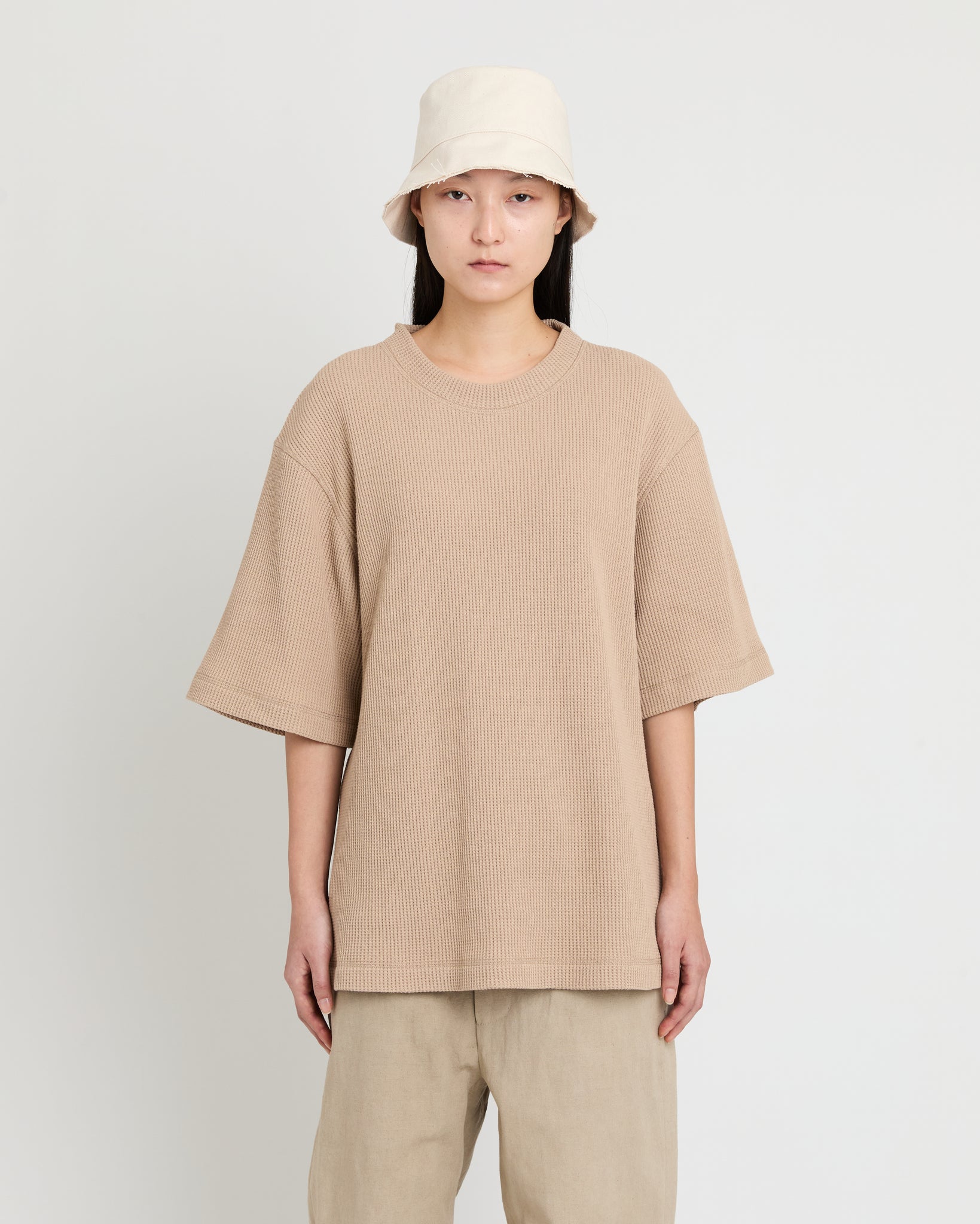 Double Raw Edge Bucket Hat, Natural