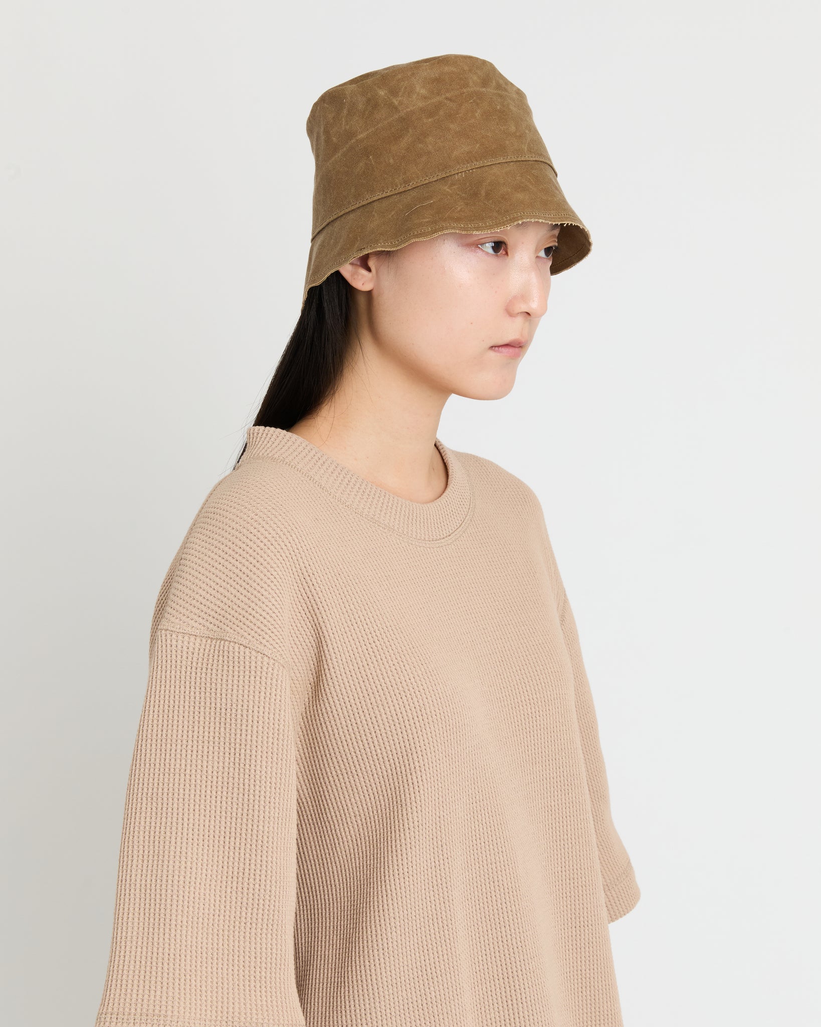 Double Raw Edge Bucket Hat, Olive