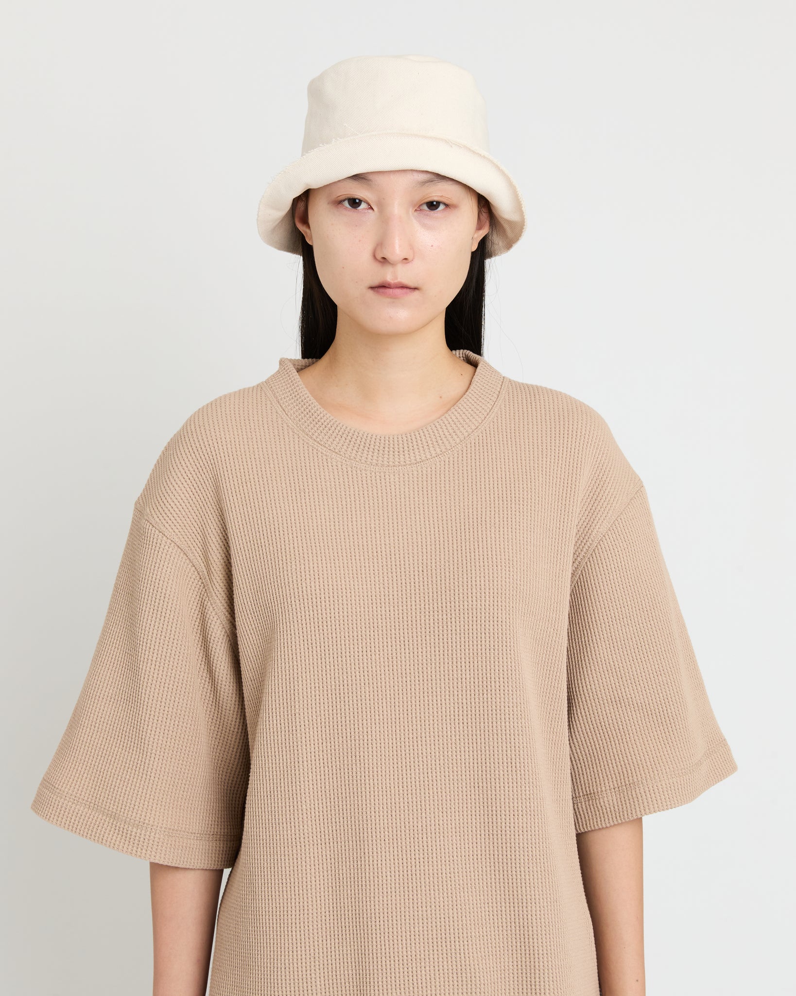 Double Raw Edge Bucket Hat, Natural