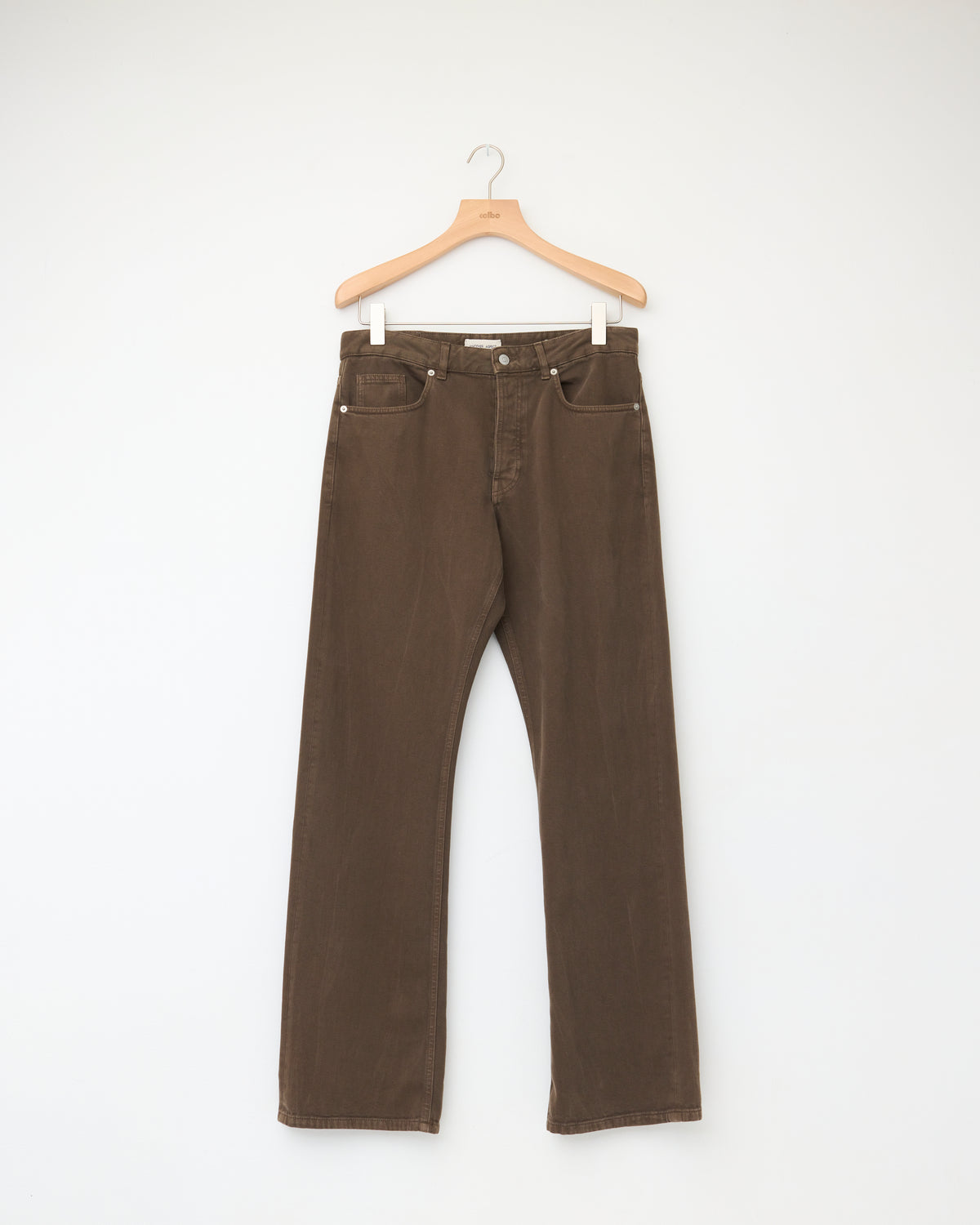 Another Aspect Jeans 3.0 in brown organic denim, front, on hanger