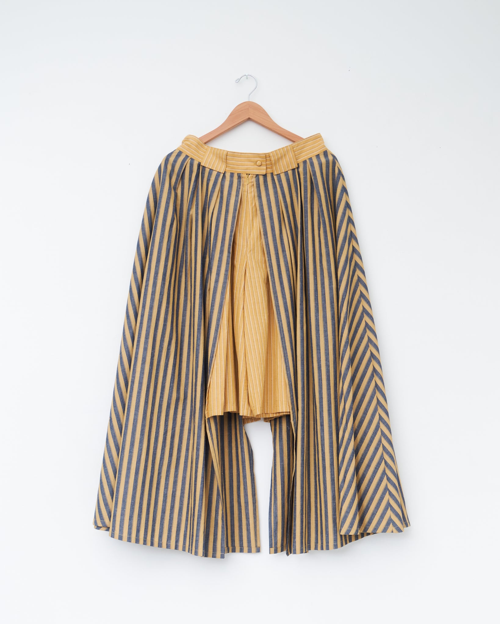 Japanese Striped Cotton Contrast Skort, Mustard/Navy