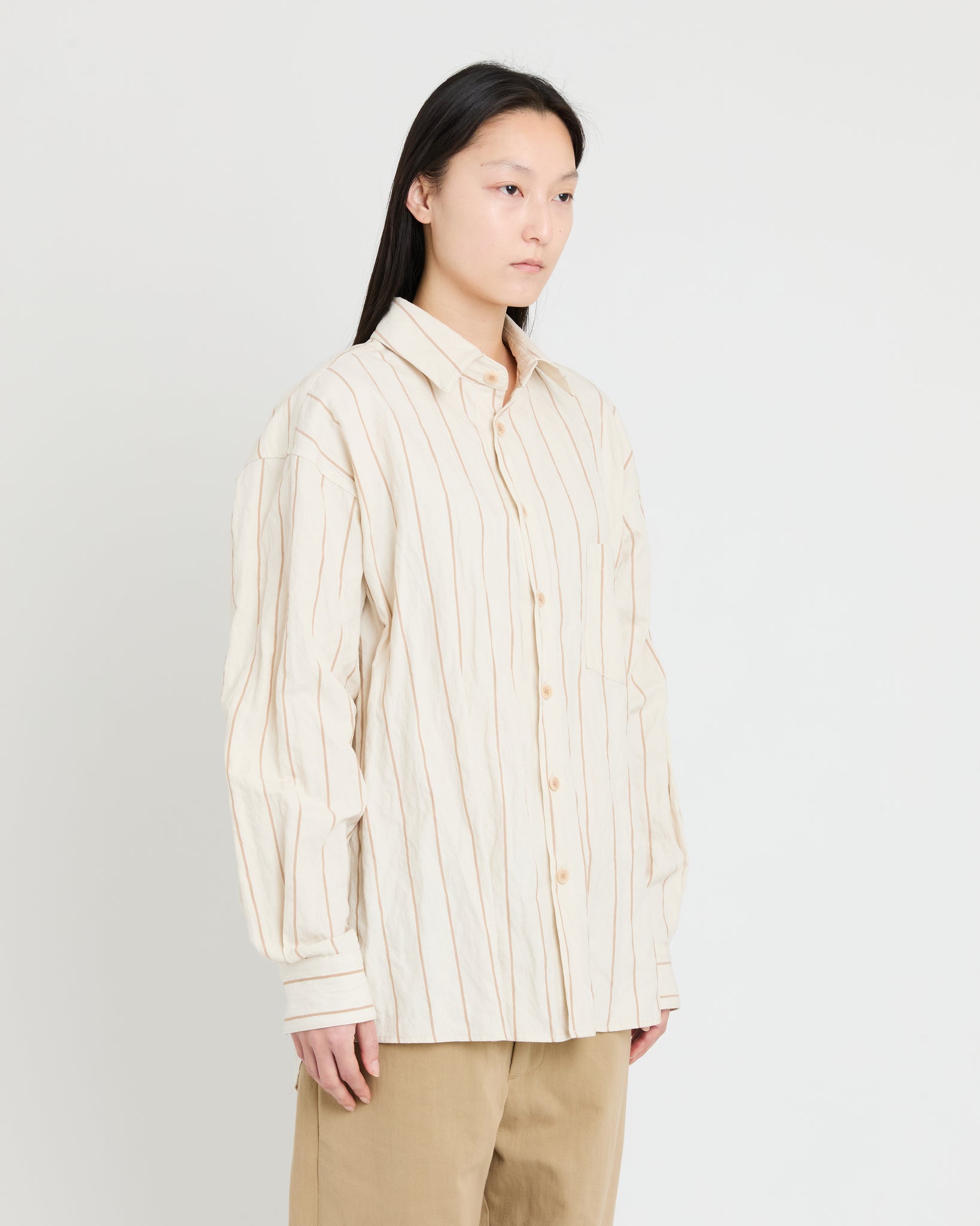 Banaras Shirt, Natural + Light Brown Stripe