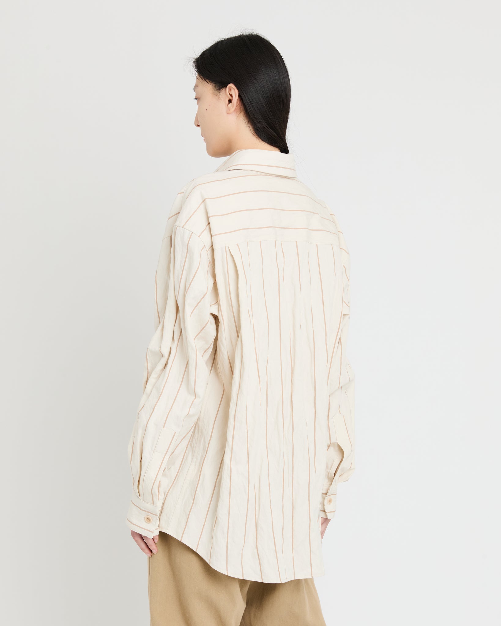 Banaras Shirt, Natural + Light Brown Stripe