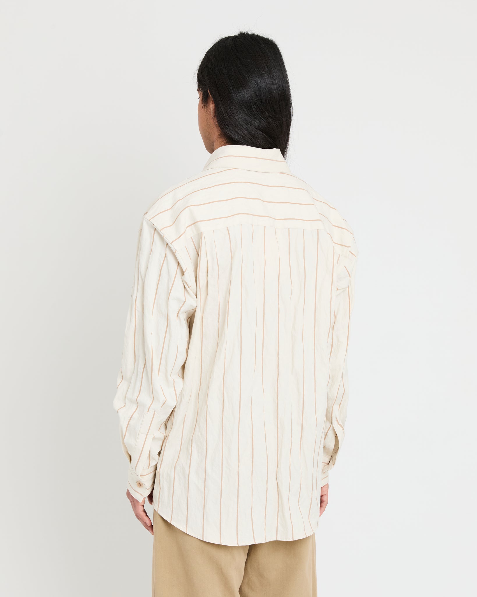 Banaras Shirt, Natural + Light Brown Stripe