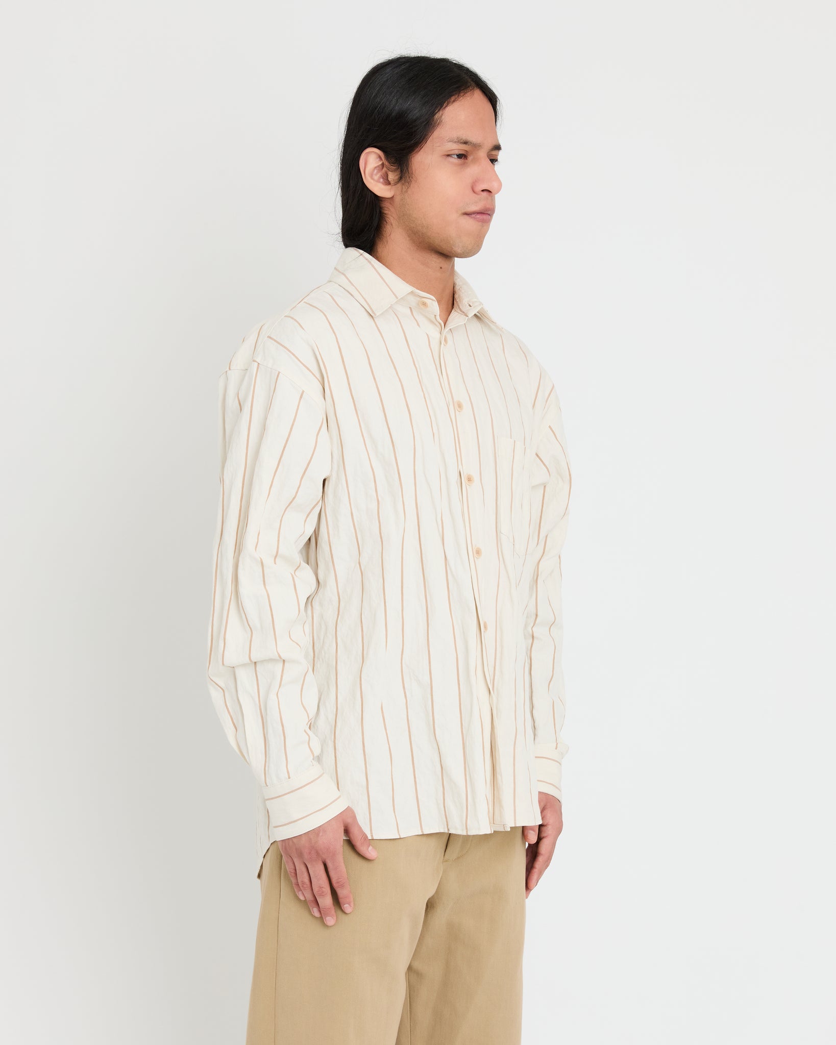 Banaras Shirt, Natural + Light Brown Stripe