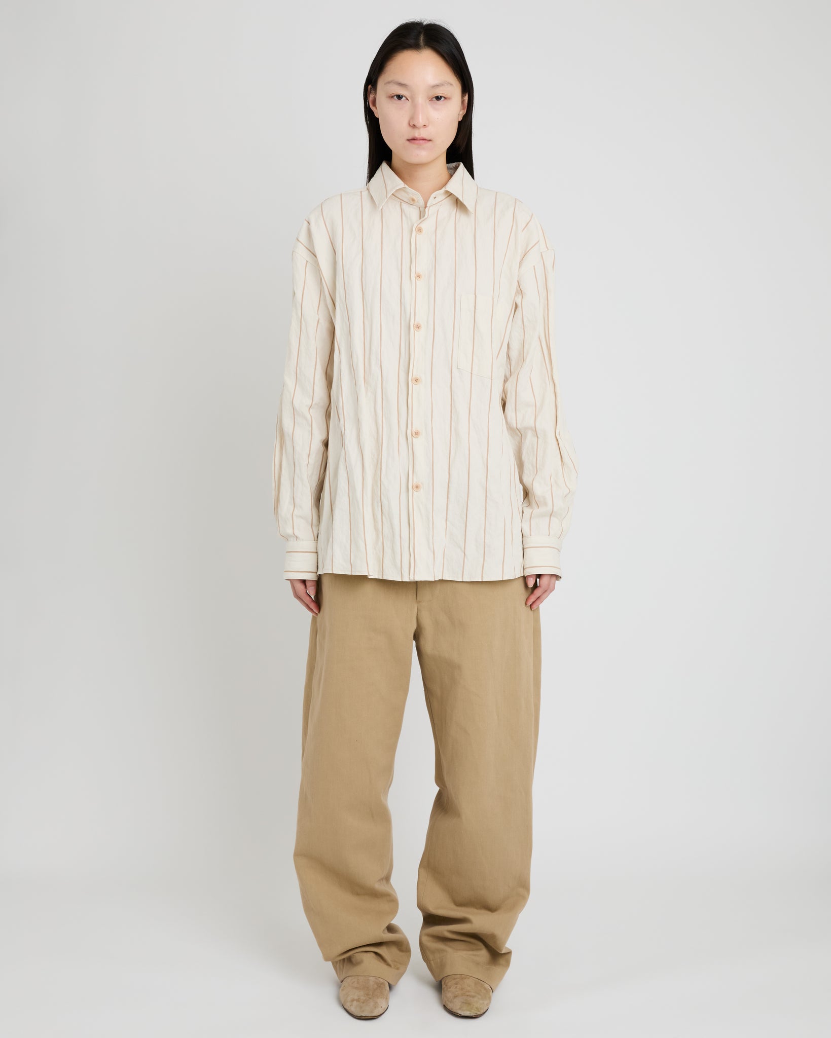 Banaras Shirt, Natural + Light Brown Stripe