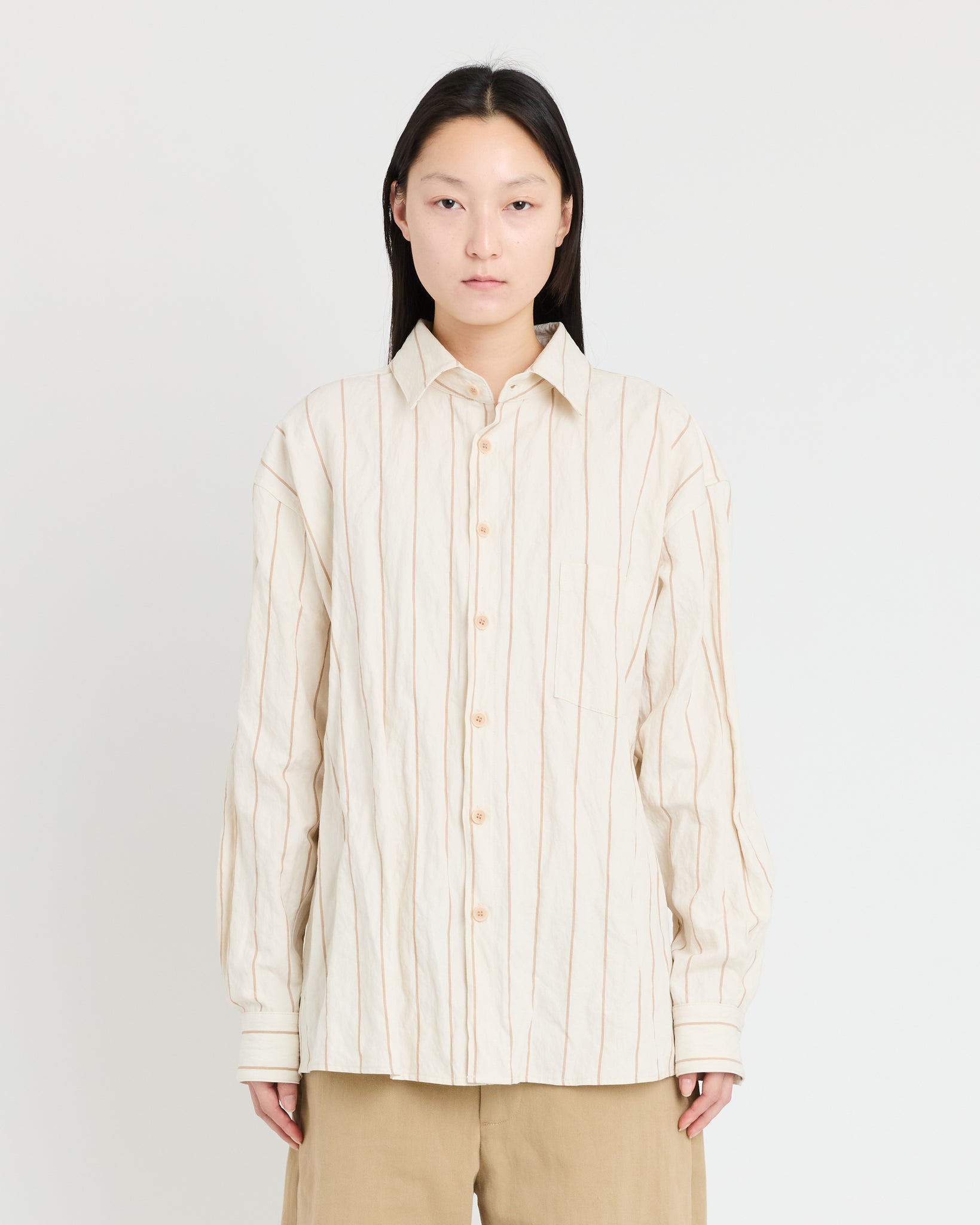 Banaras Shirt, Natural + Light Brown Stripe