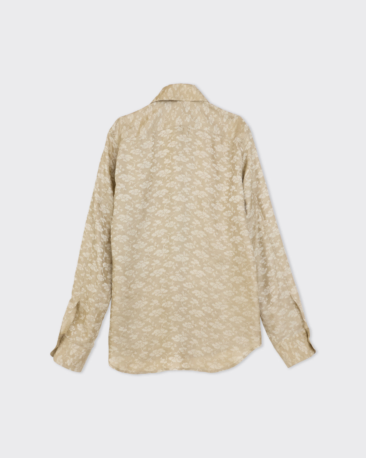 Colbo Bat Shirt in gold and sage floral viscose, back, flat lay
