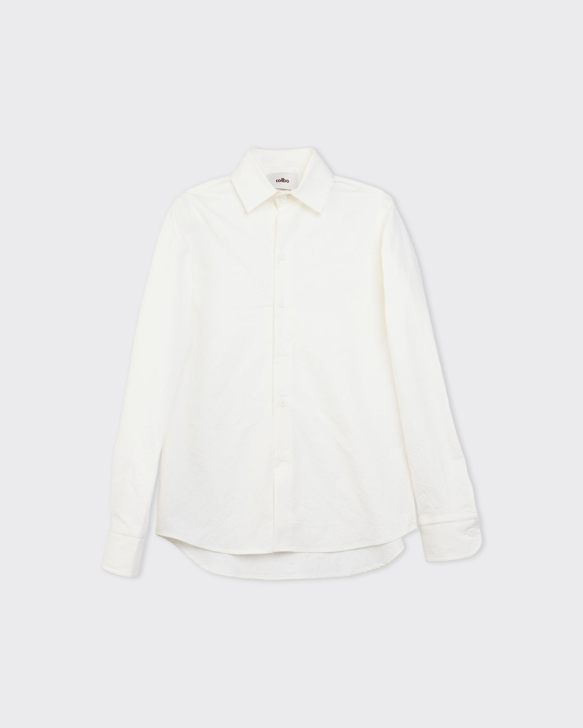 Colbo Bat Shirt in white Japanese cotton, front, flat lay