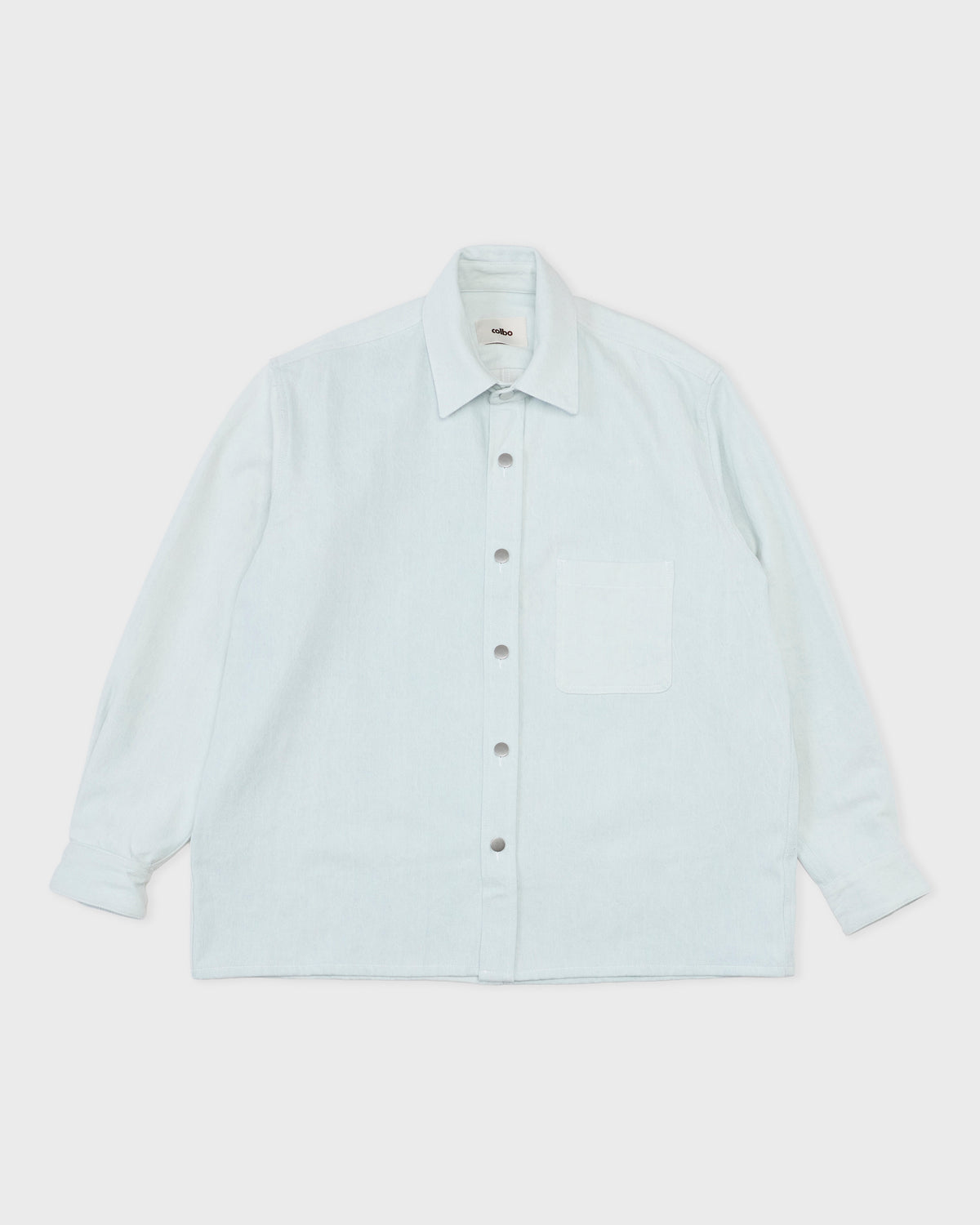 Colbo Big Overshirt in summer blue cotton, front, flat lay