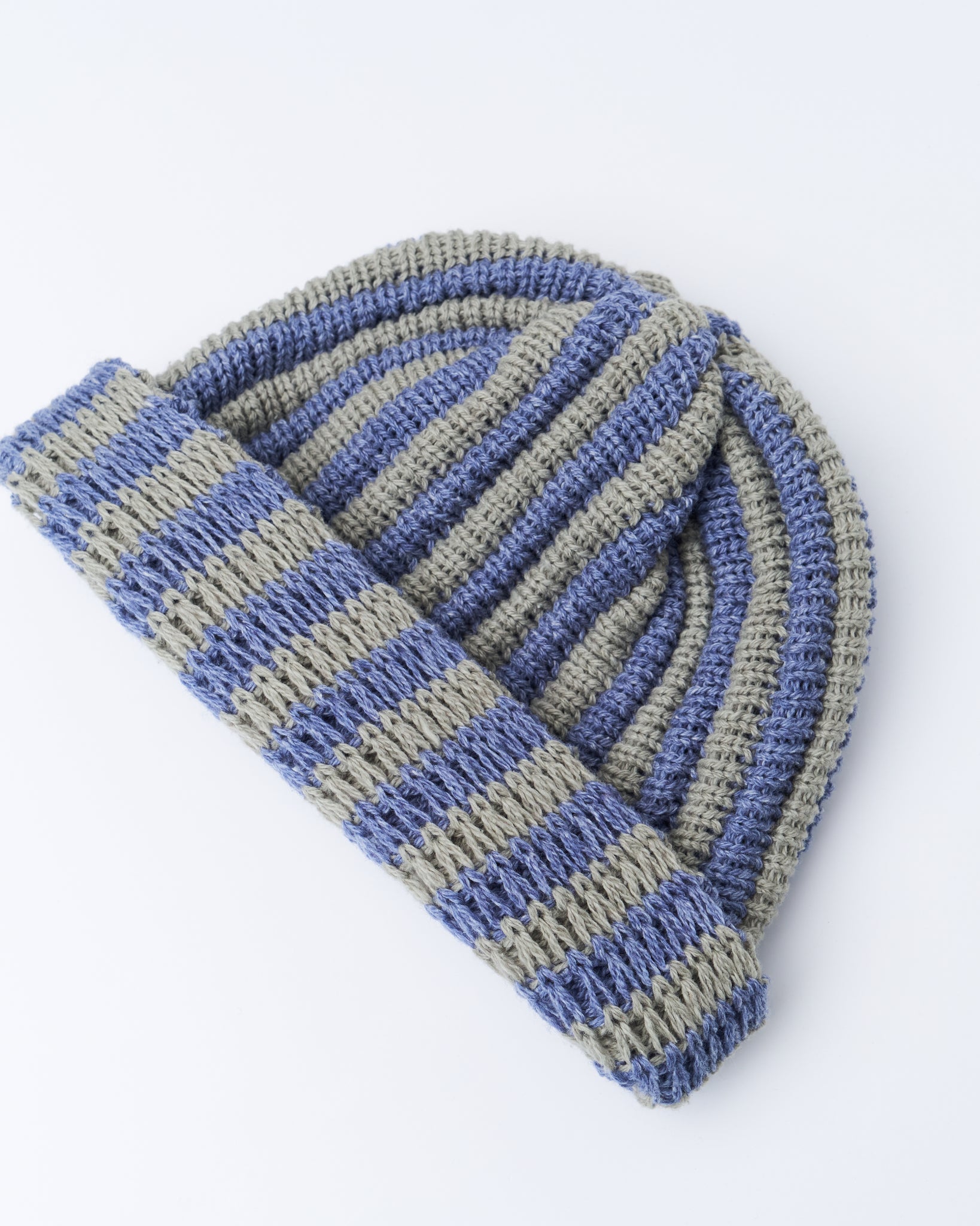 British Wool/Cotton Striped Pleat Hat, Silver Sage/Sapphire