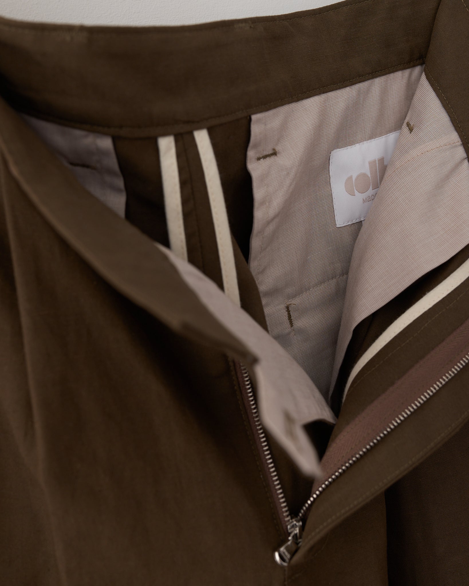 Double Pleat Pants, Brown Silk/Linen