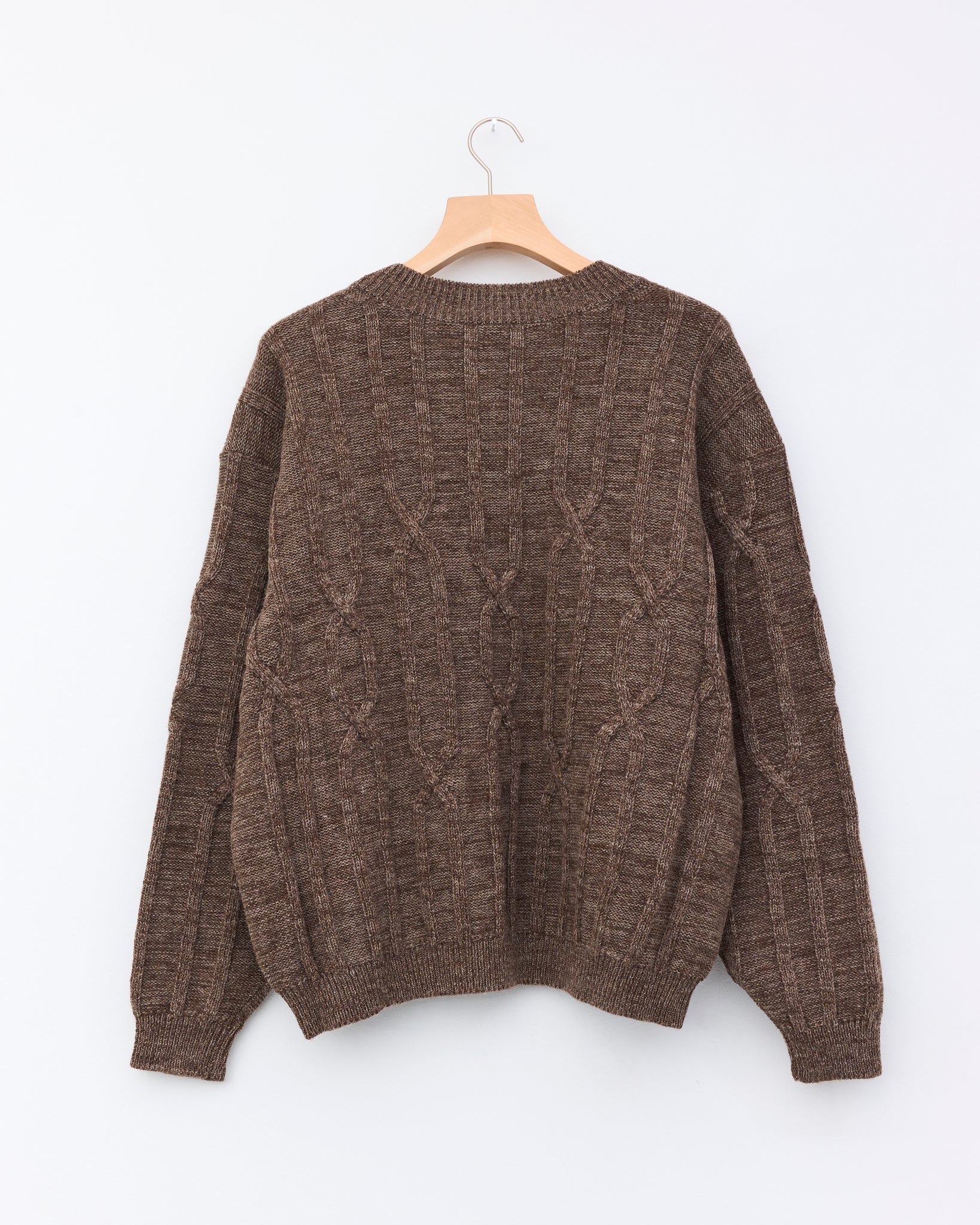 Undyed Natural Wool Cable Crew Neck, Dark Mix
