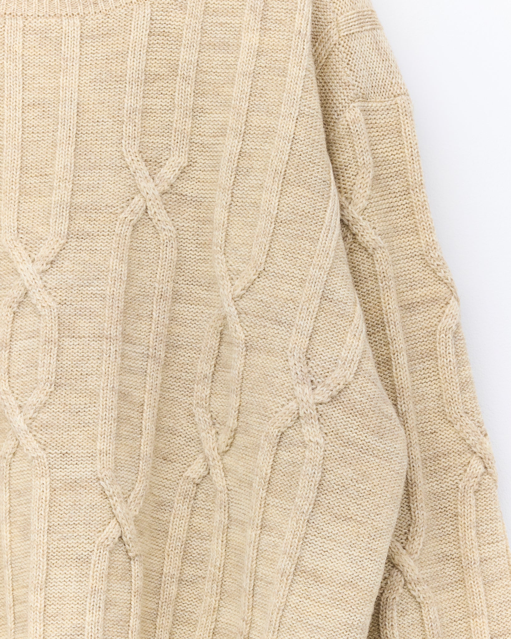 Undyed Natural Wool Cable Crew Neck, Natural Mix