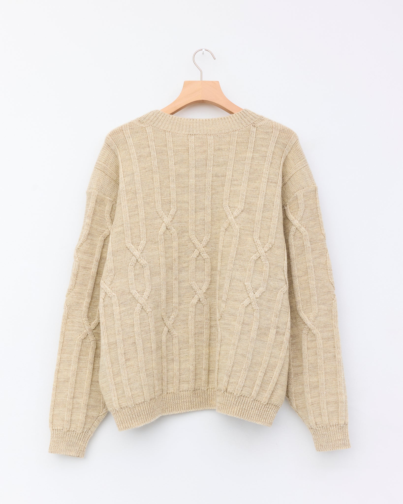 Undyed Natural Wool Cable Crew Neck, Natural Mix