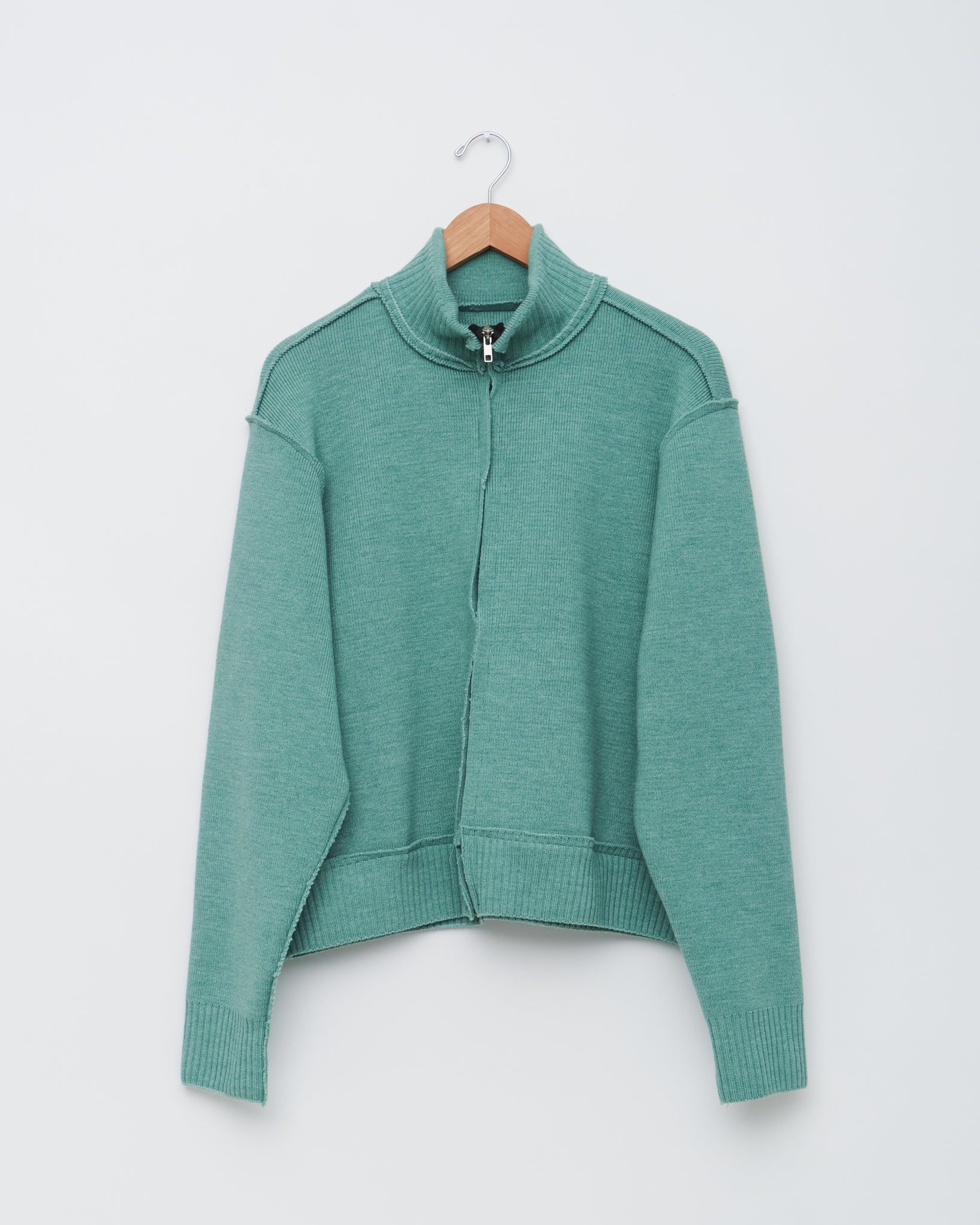 Zip Up Knit, Green Melange