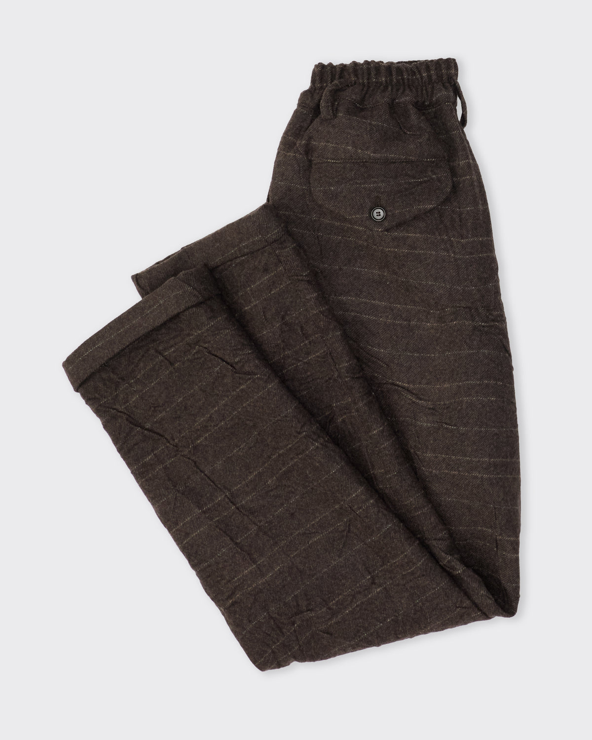 Colbo Camp Pants in striped crinkled wool, side, flat lay