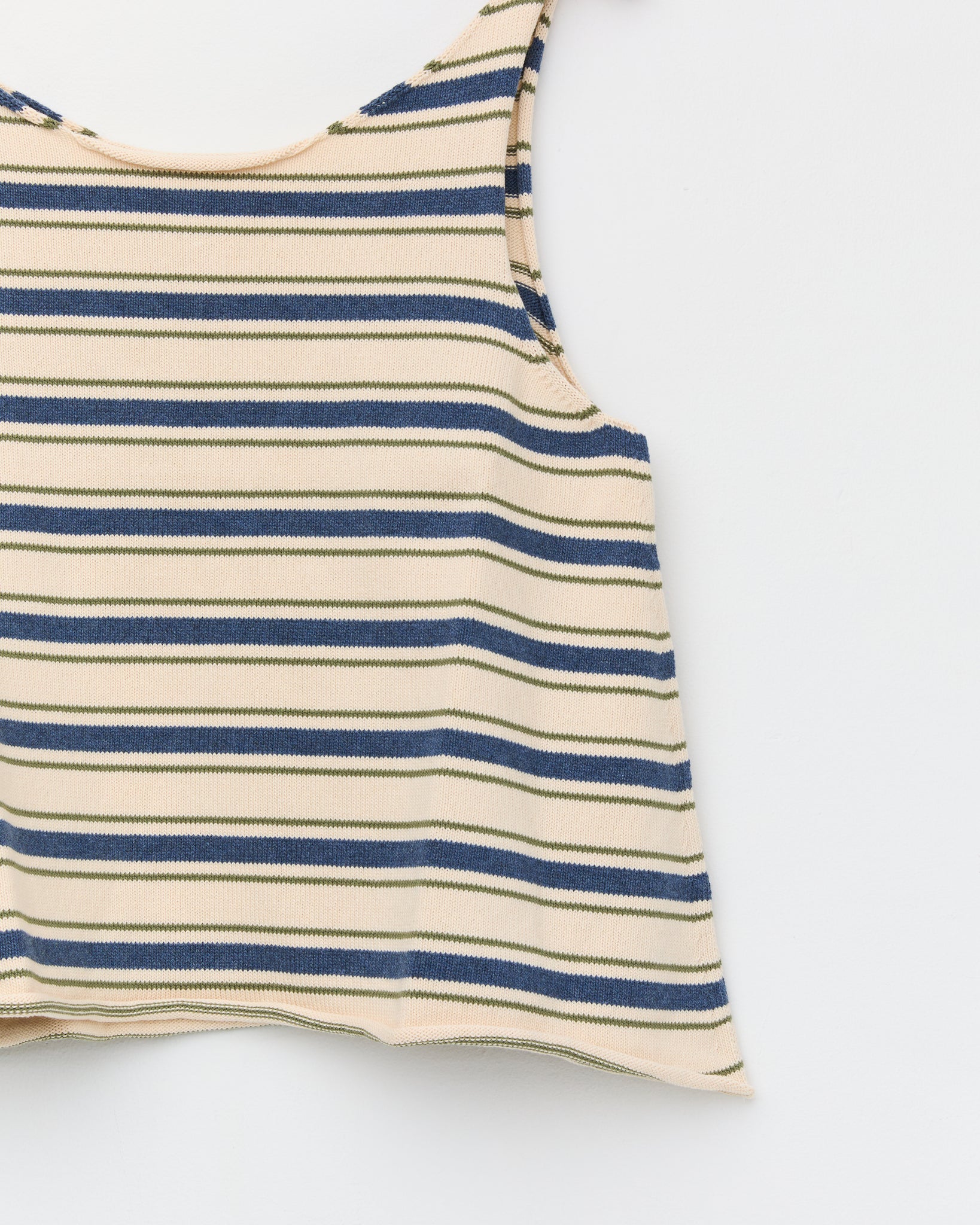 Cotton Striped Knit Thea Top, Merengue w Khaki/Tahiti Stripe