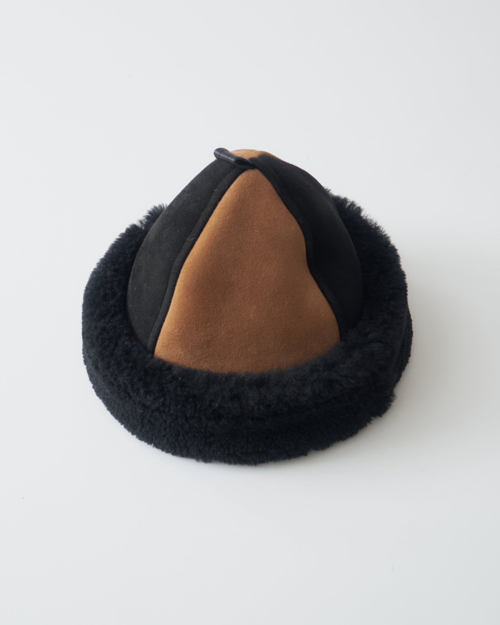 Panel Sheepskin Hat, Tan + Black