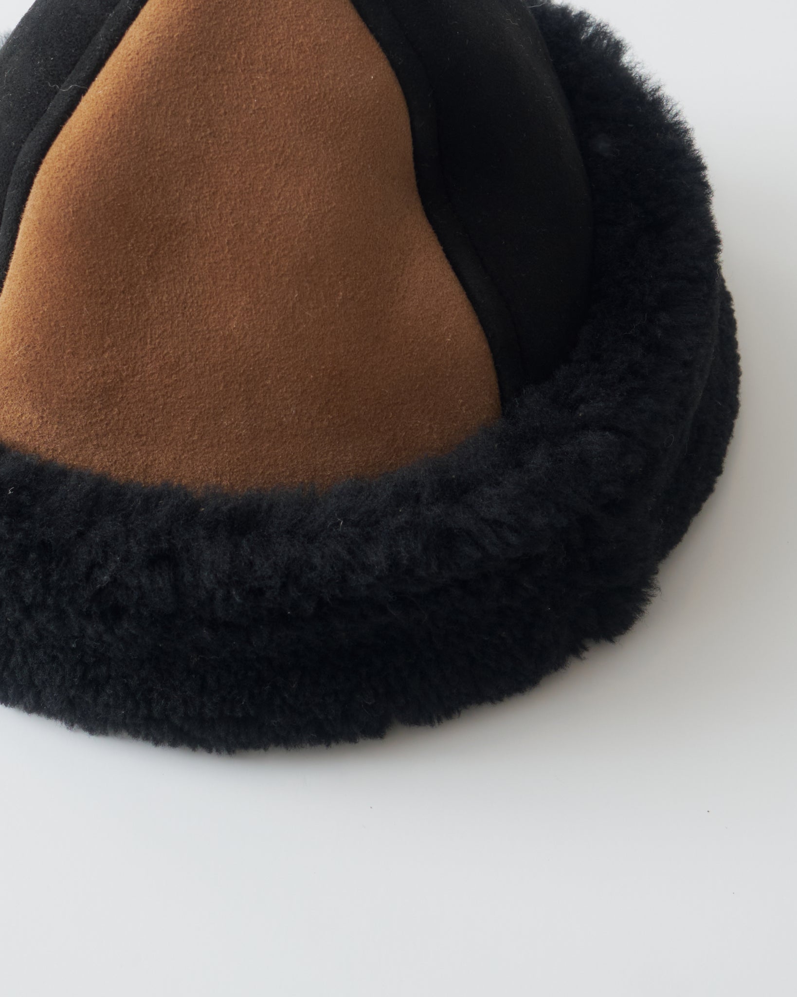 Panel Sheepskin Hat, Tan + Black