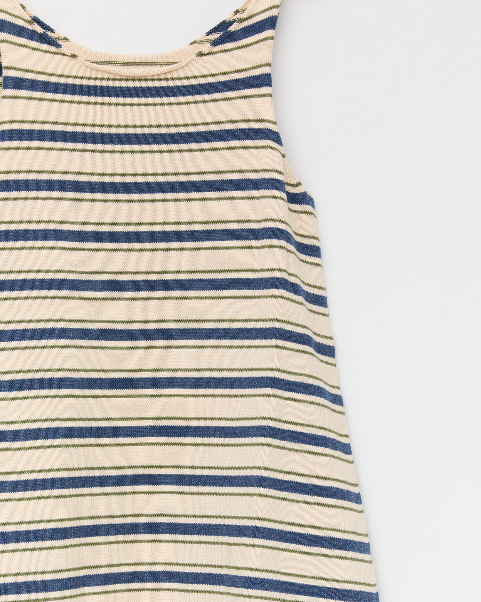 Cotton Striped Knit Thea Dress, Merengue w Khaki/Tahiti Stripe