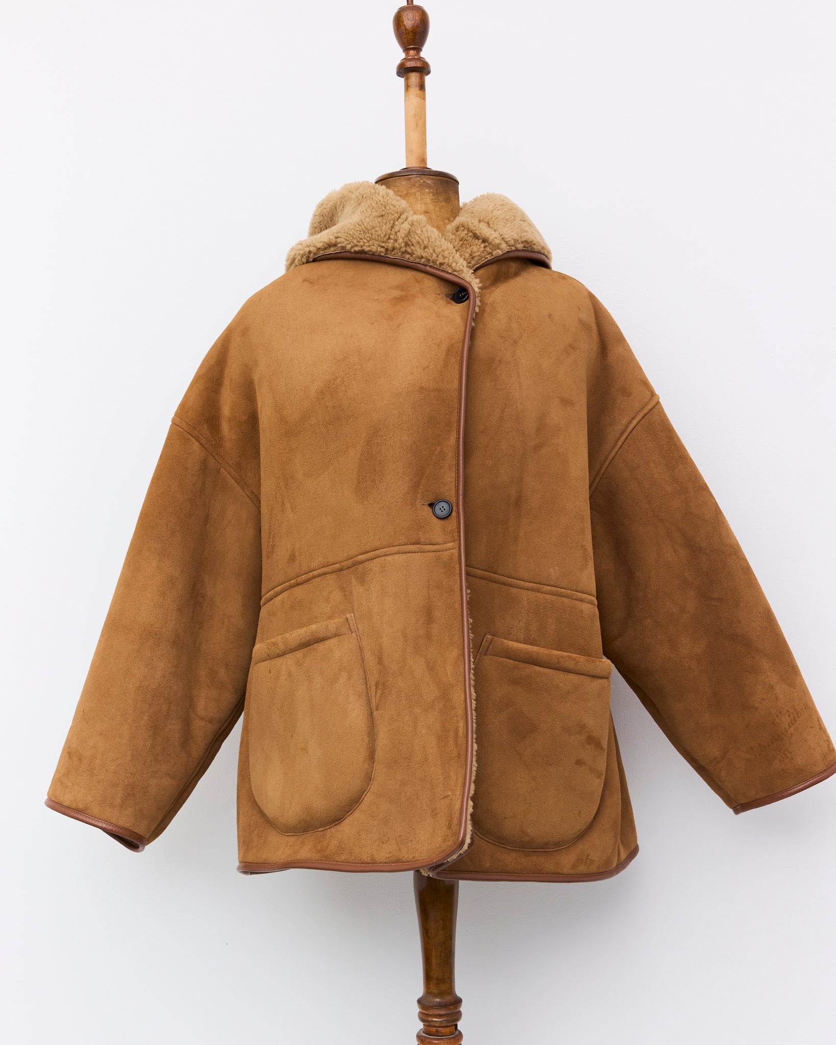 Curly Suede Sheepskin Reversible Holland Coat, Tan