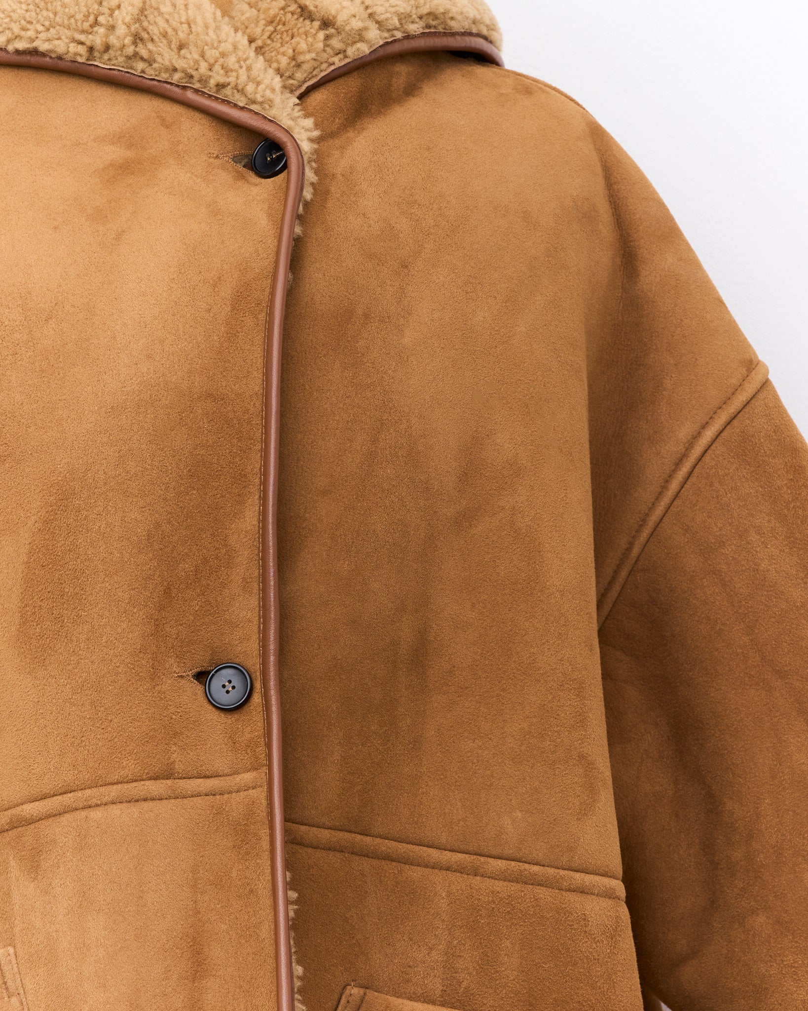 Curly Suede Sheepskin Reversible Holland Coat, Tan