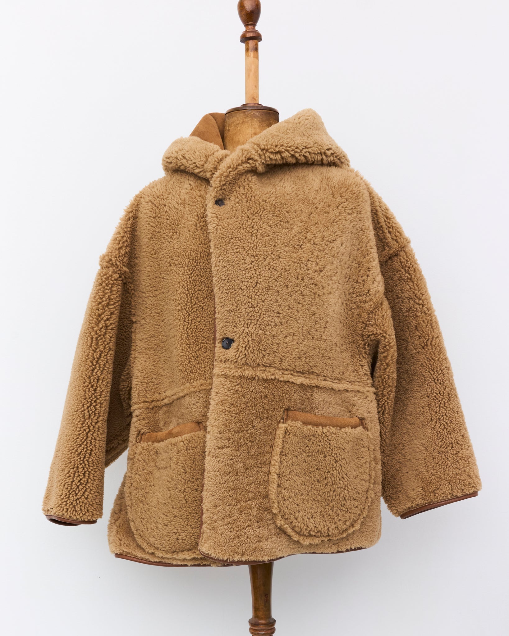 Curly Suede Sheepskin Reversible Holland Coat, Tan