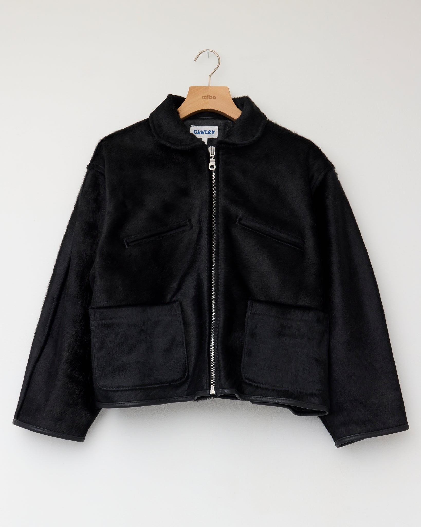 Hair On Leather Hide Flying Jacket, Black