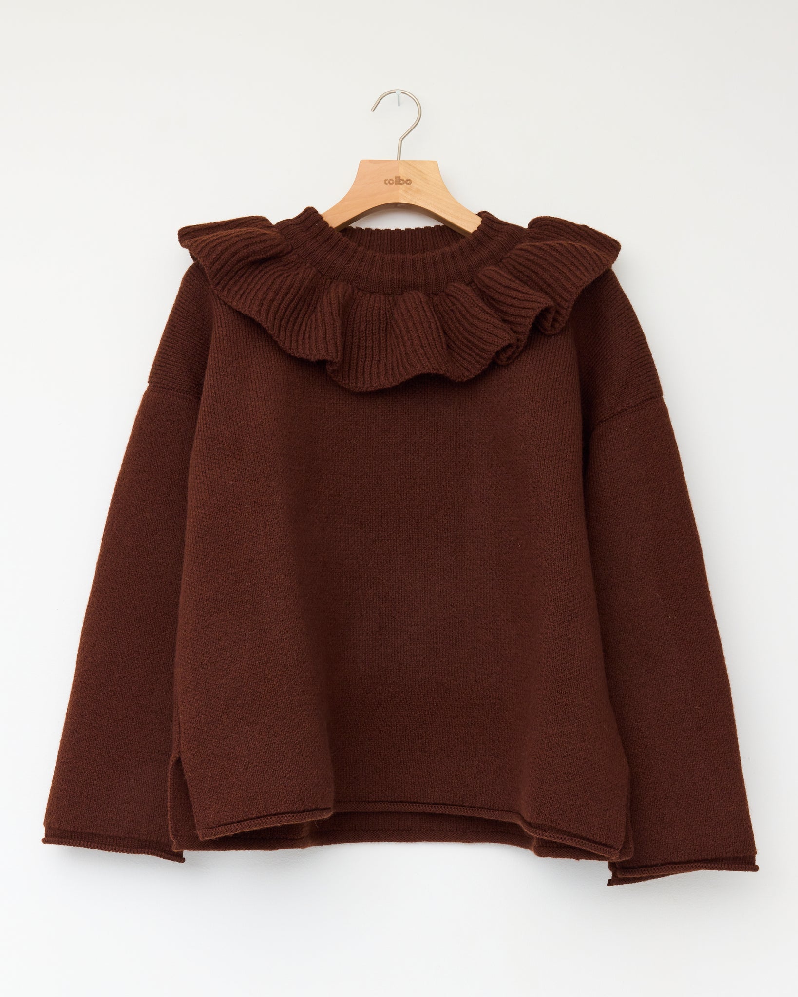Mens British Merino Wool Ruffle Jumper, Bordeaux