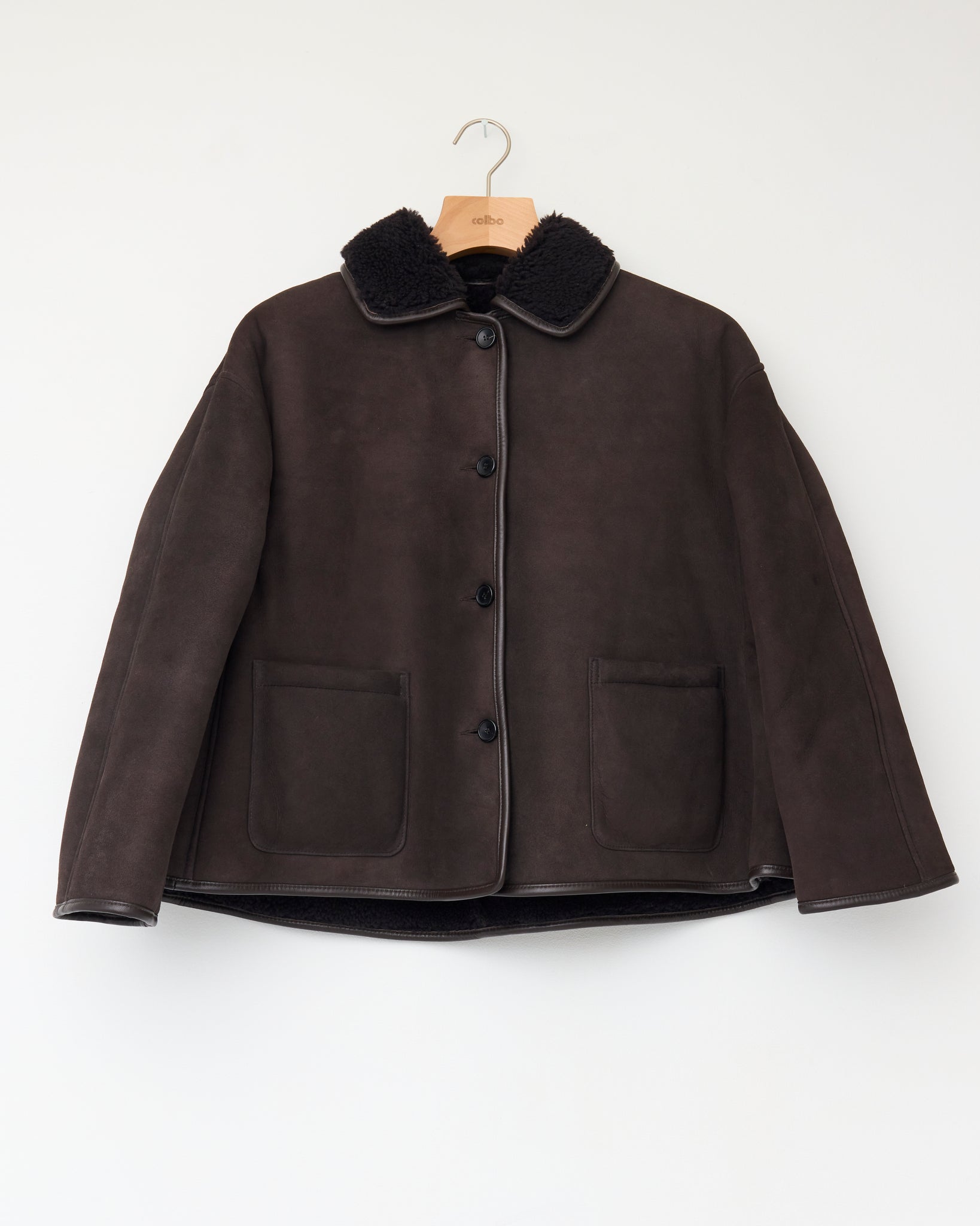 Suede Back Curly Hair Sheepskin Avis Jacket, Chocolate