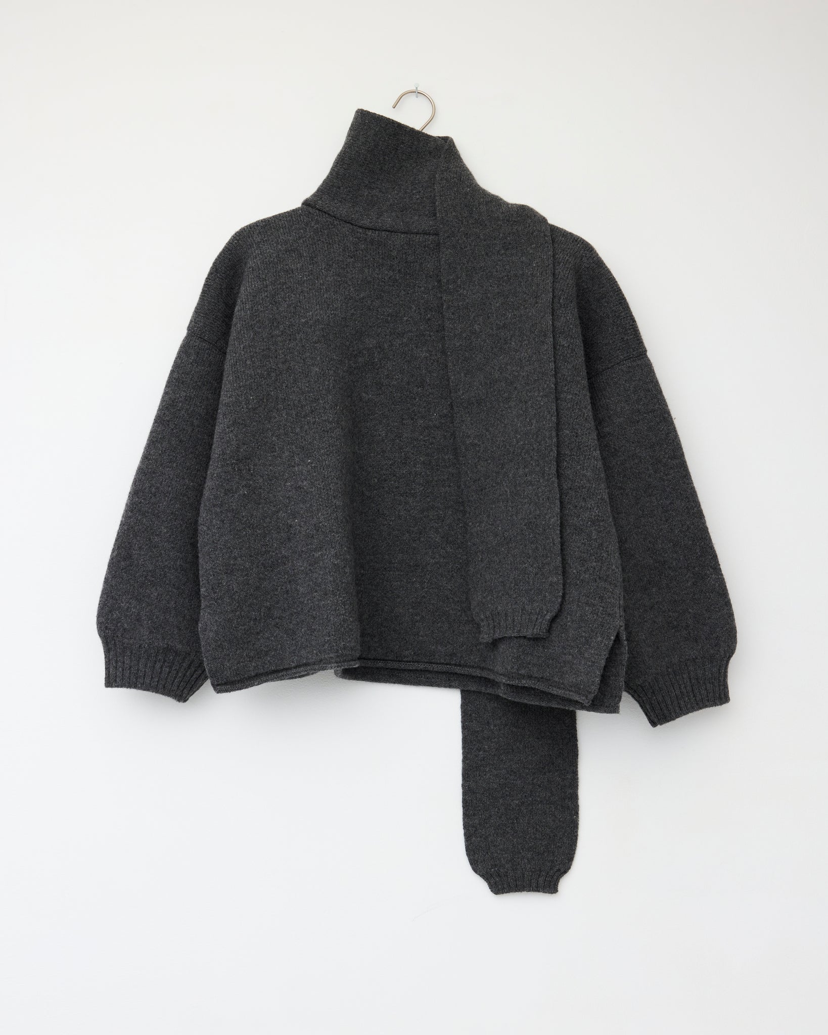 British Merino Wool Wrap Neck Pullover, Slate