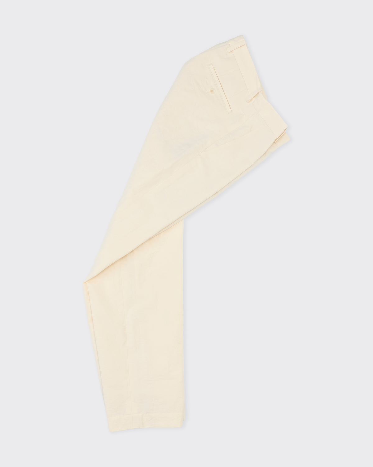 Colbo Chinos in ivory cotton-linen, side, flat lay