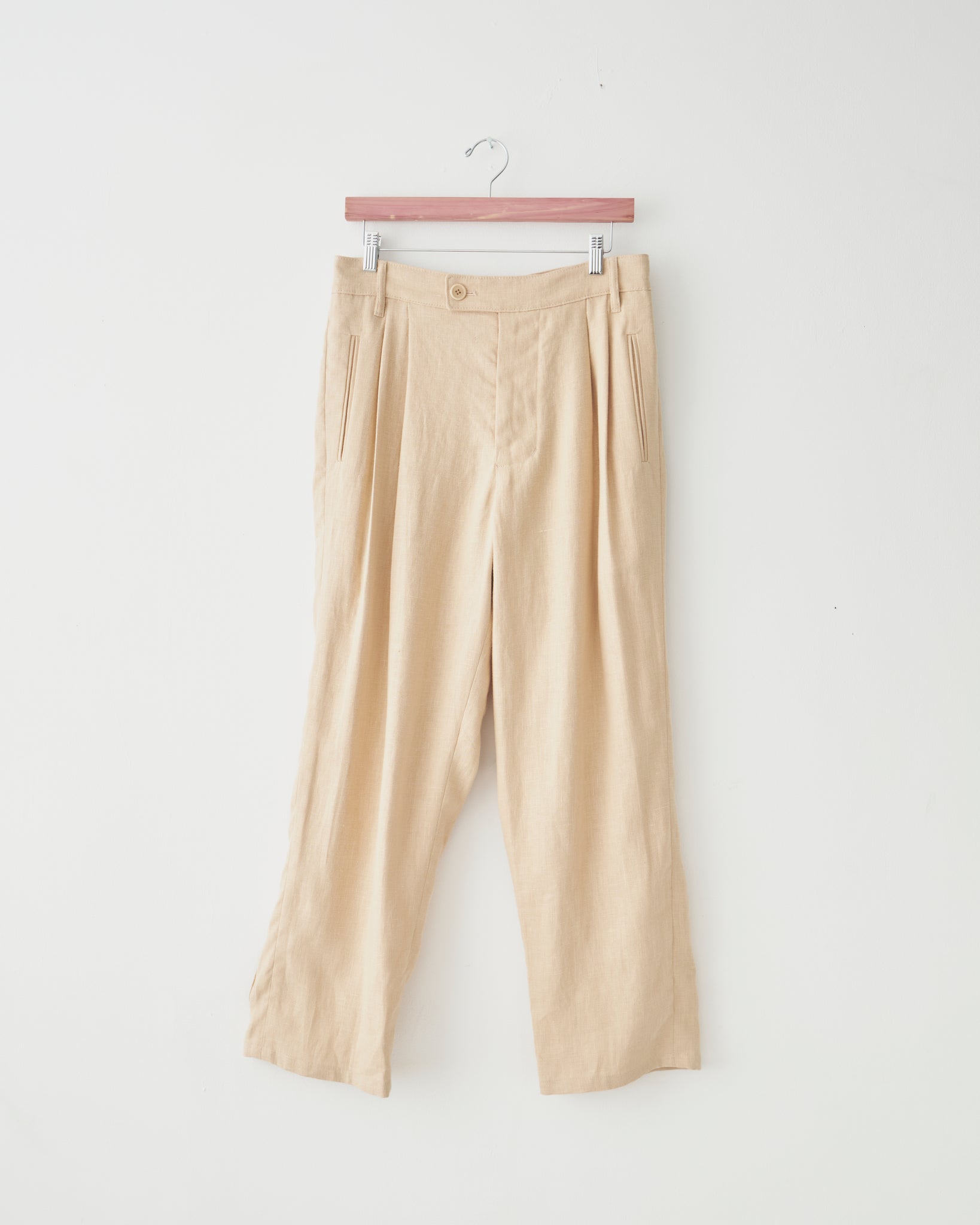 Double Pleat Pants, Natural Linen