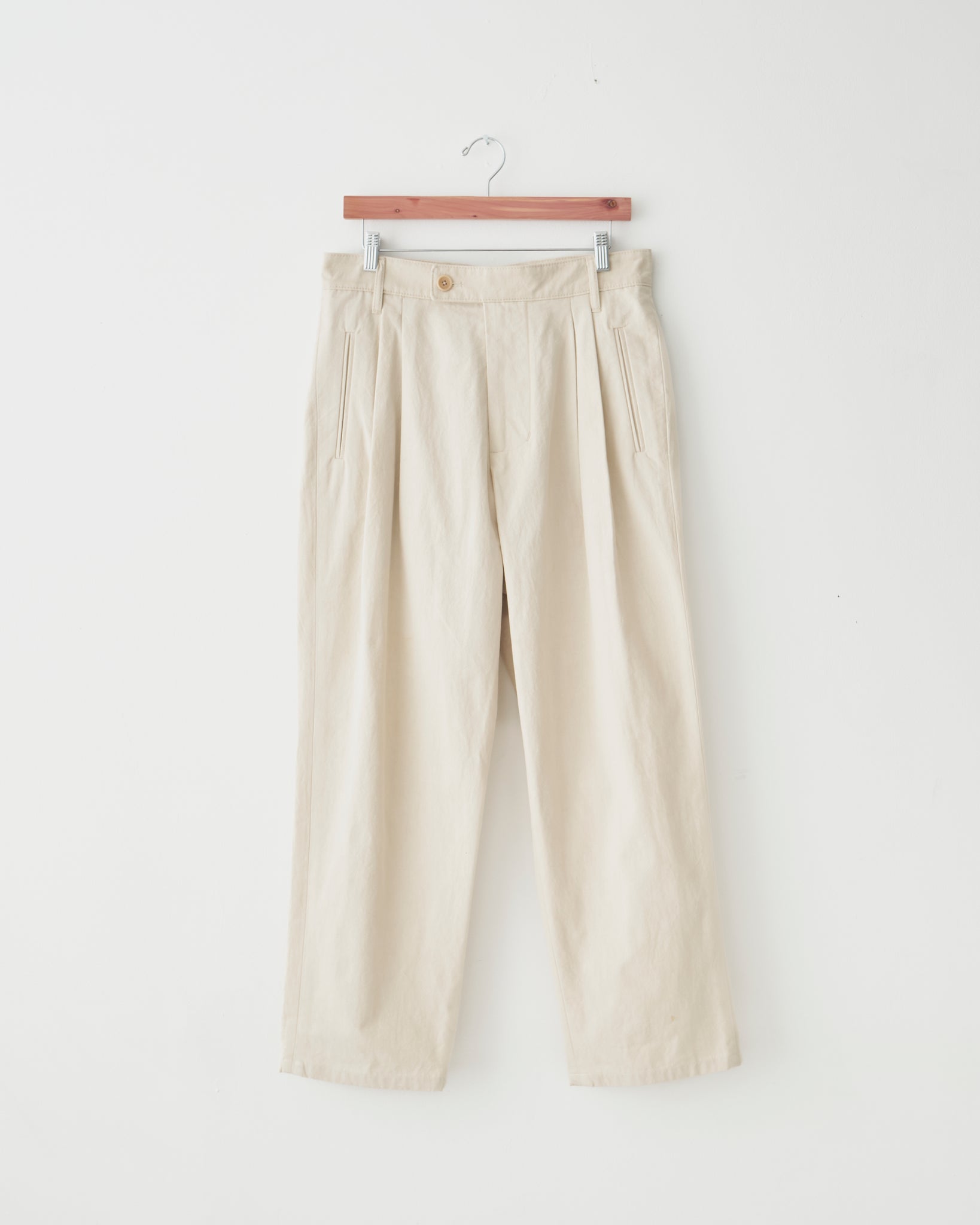 Double Pleat Pants, Natural Cotton