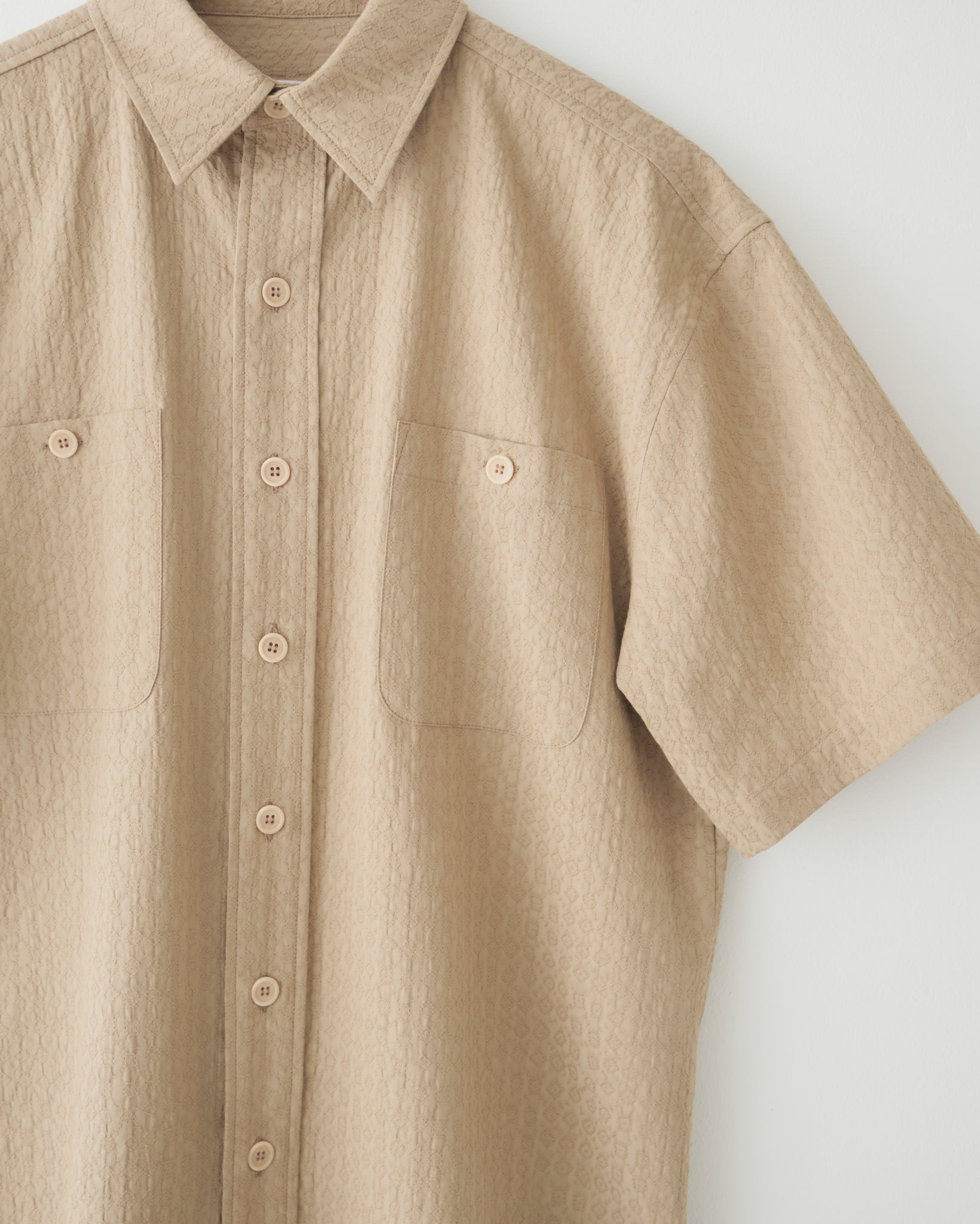 Short Sleeve Buttoned Shirt, Beige