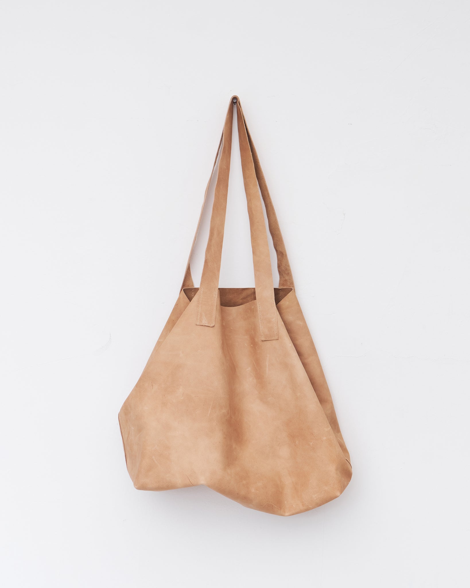 Leather Tote, Distressed Beige